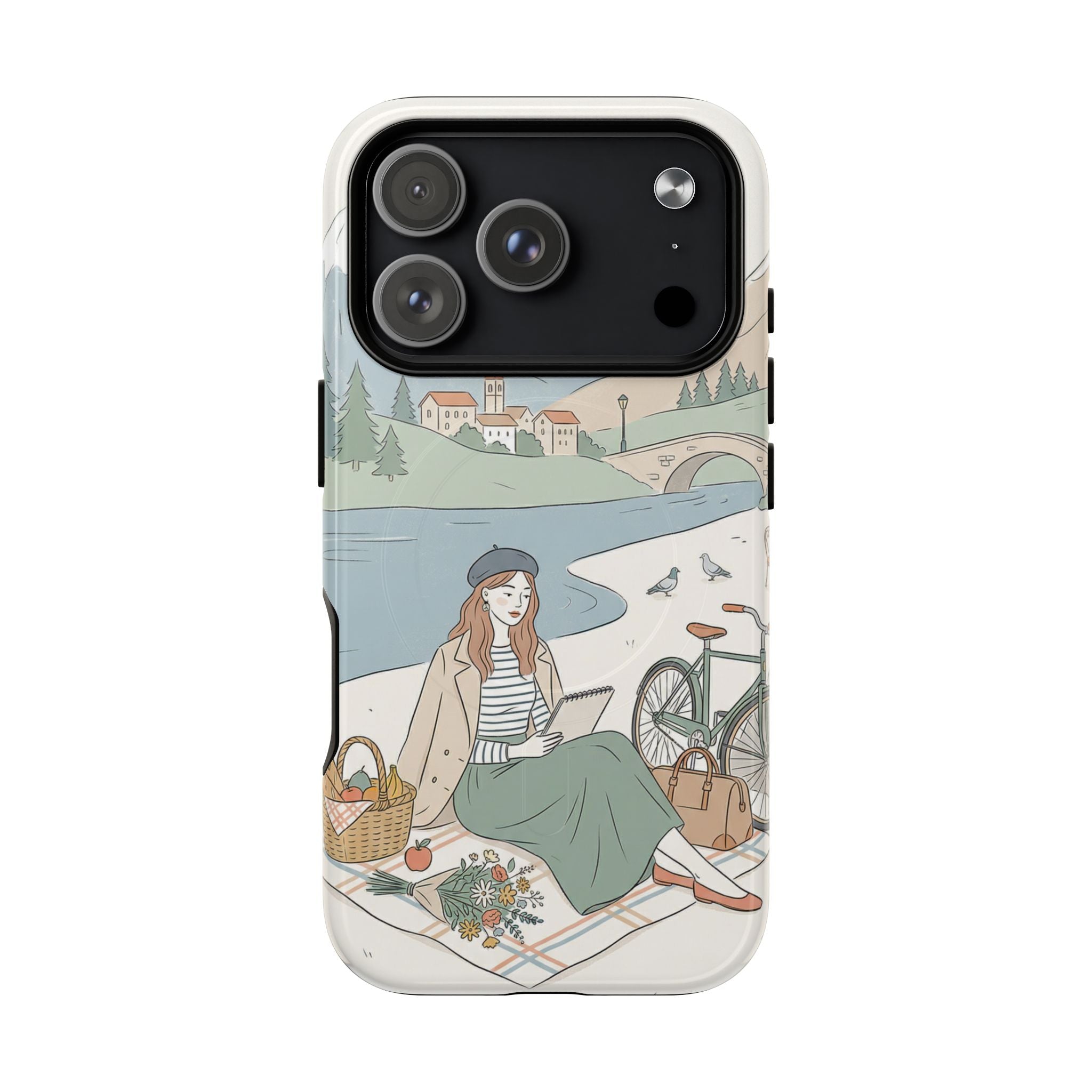 Scenic Picnic MagSafe iPhone Case | Vintage Bicycle & Mountain Illustration