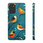 Bird Pattern Tough Samsung Galaxy Phone Case | Colourful Songbirds on Teal Background