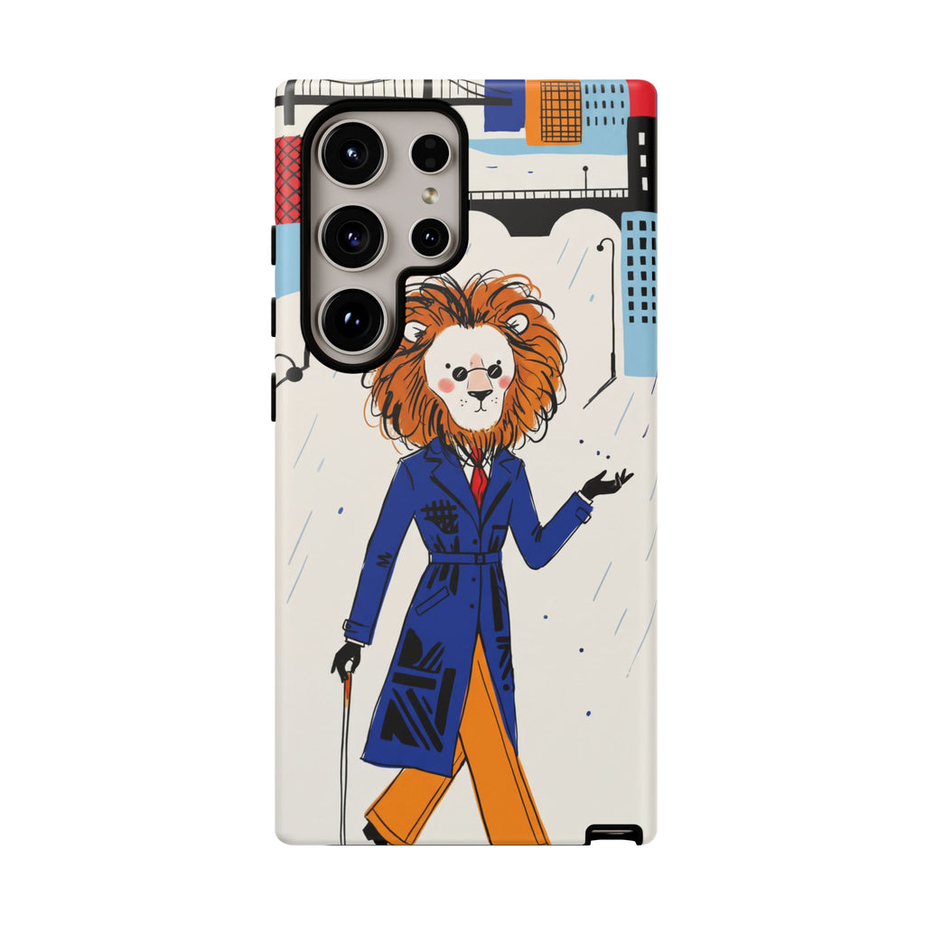 Lion Gentleman Samsung Galaxy Phone Case | Dapper Lion in City Rain