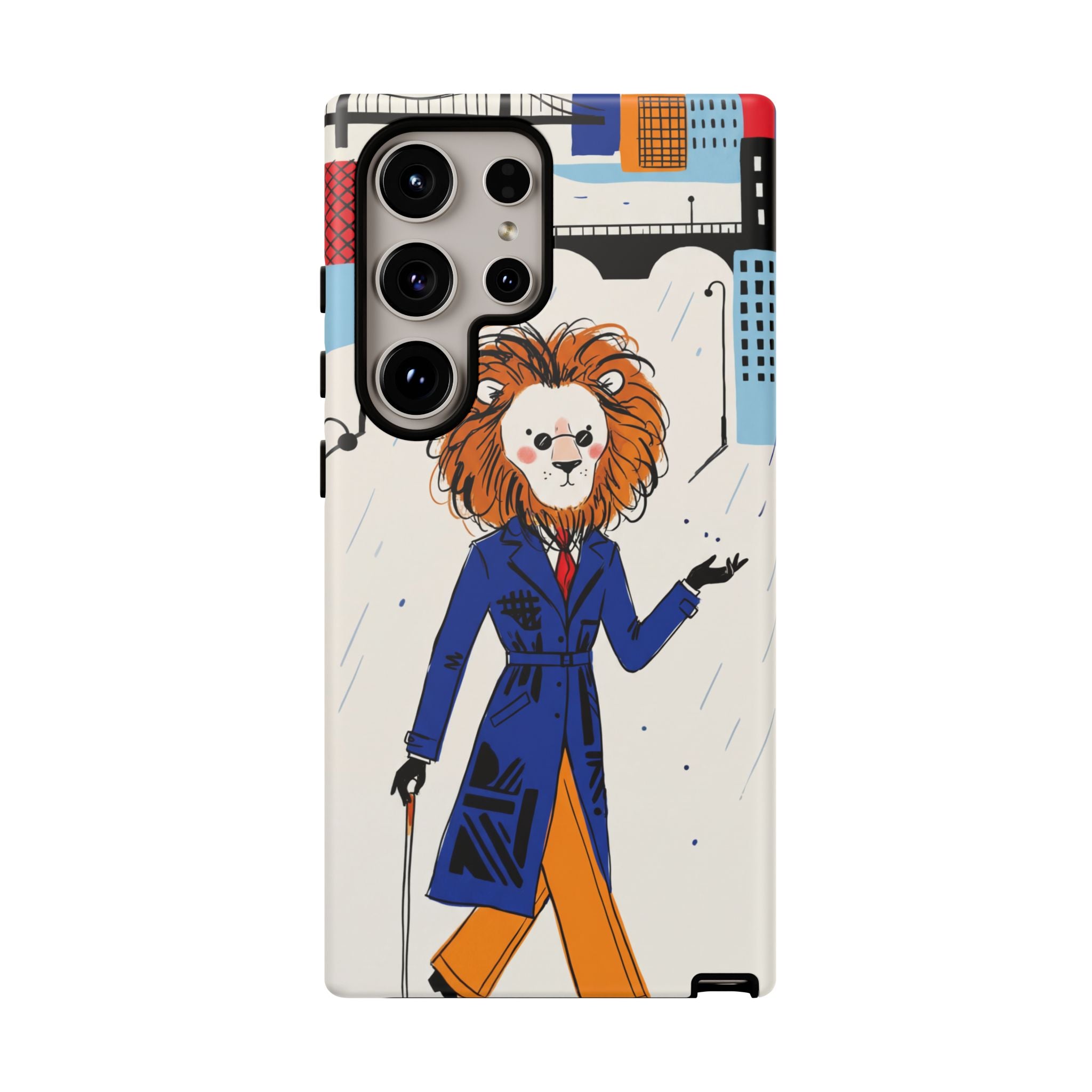 Lion Gentleman Samsung Galaxy Phone Case | Dapper Lion in City Rain