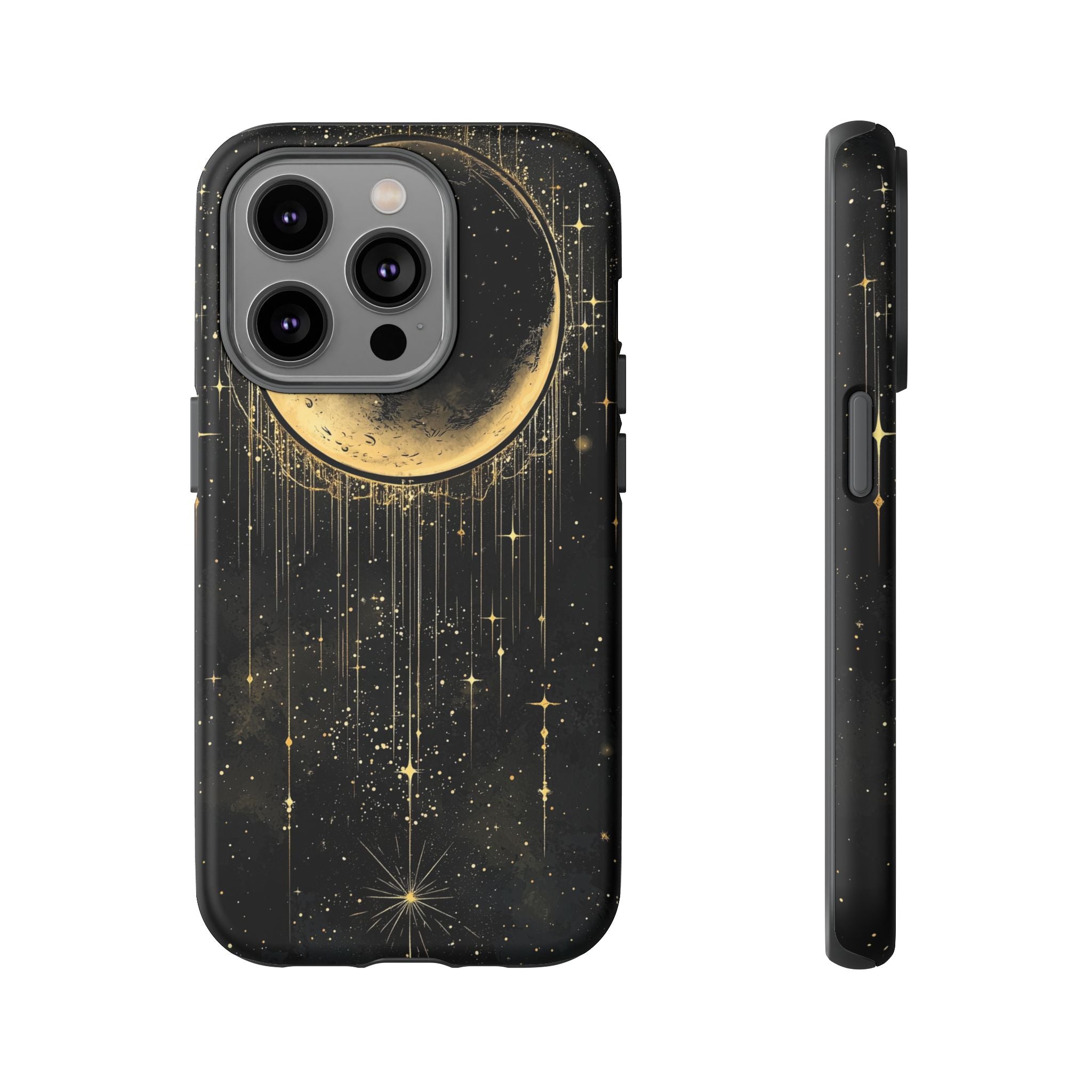 Moonlit Crescent Tough iPhone Case | Gold Stars Night Sky