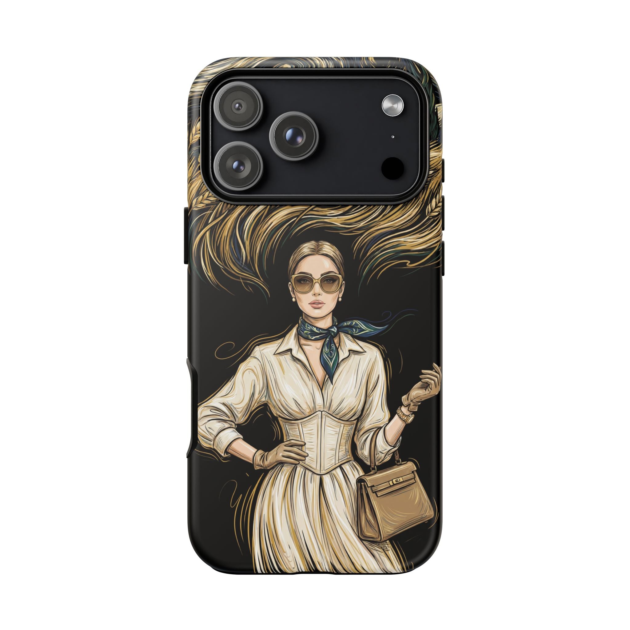 Vintage Elegance iPhone Case | Retro Woman with Flowing Golden Hair