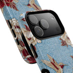 Cover iPhone MagSafe "Colibrì Floreale" Robusta | Design Botanico Vintage Blu e Borgogna