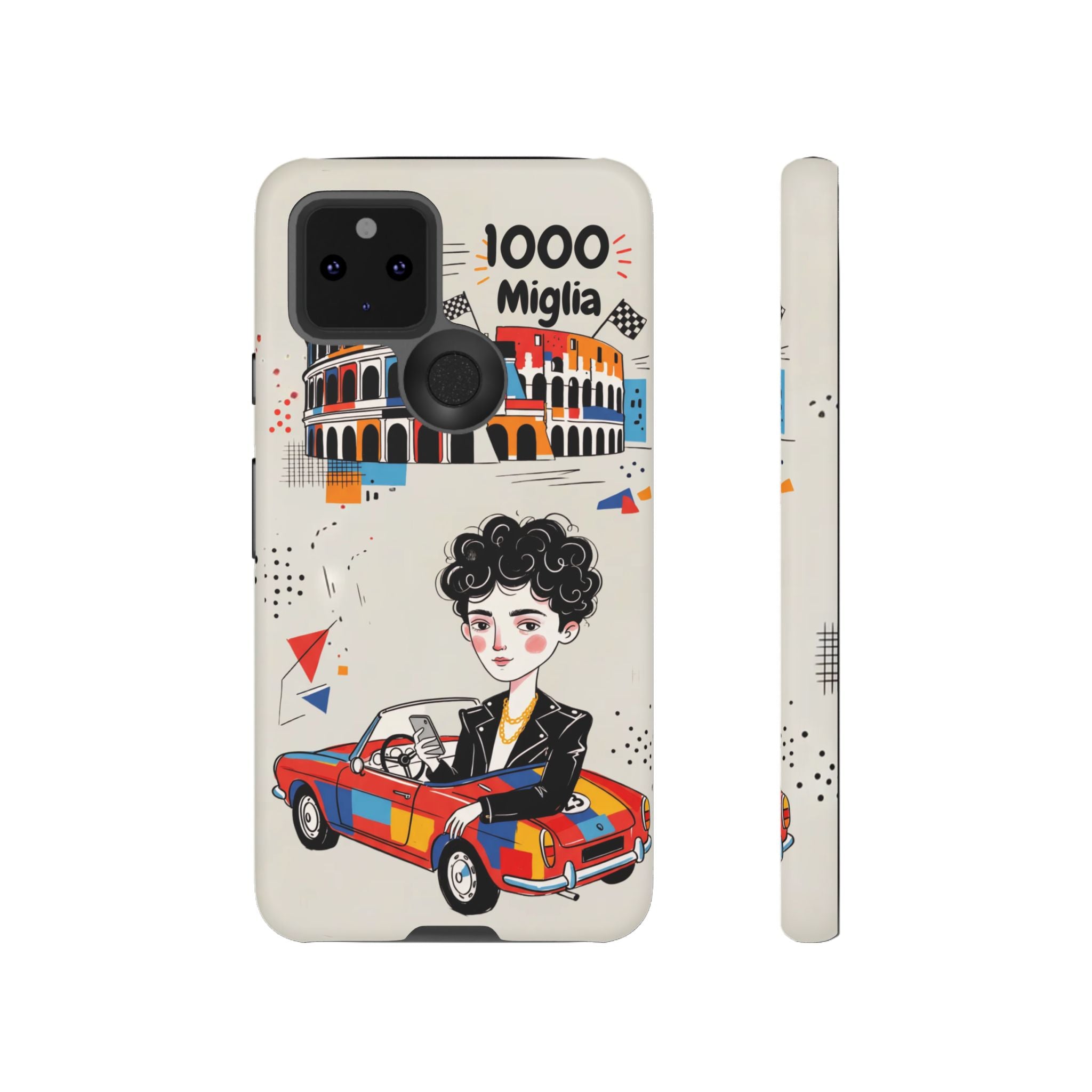 Retro Mille Miglia Car Illustration with Driver Google Pixel Phone Case