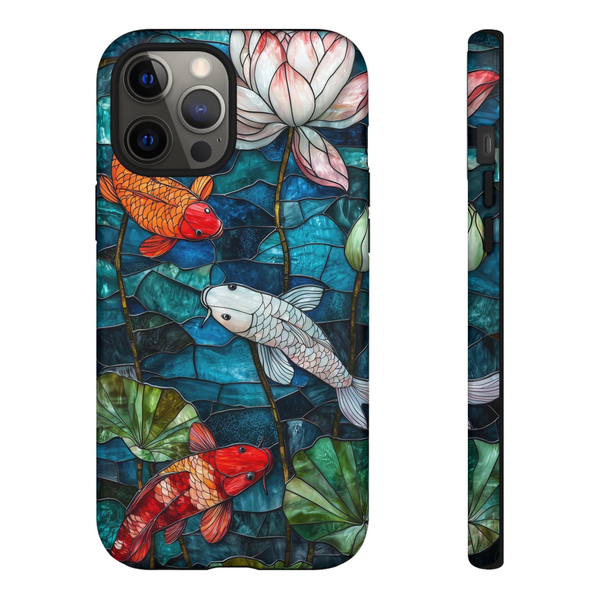 Koi Pond Tough iPhone Case — Stained Glass Lotus & Koi Design