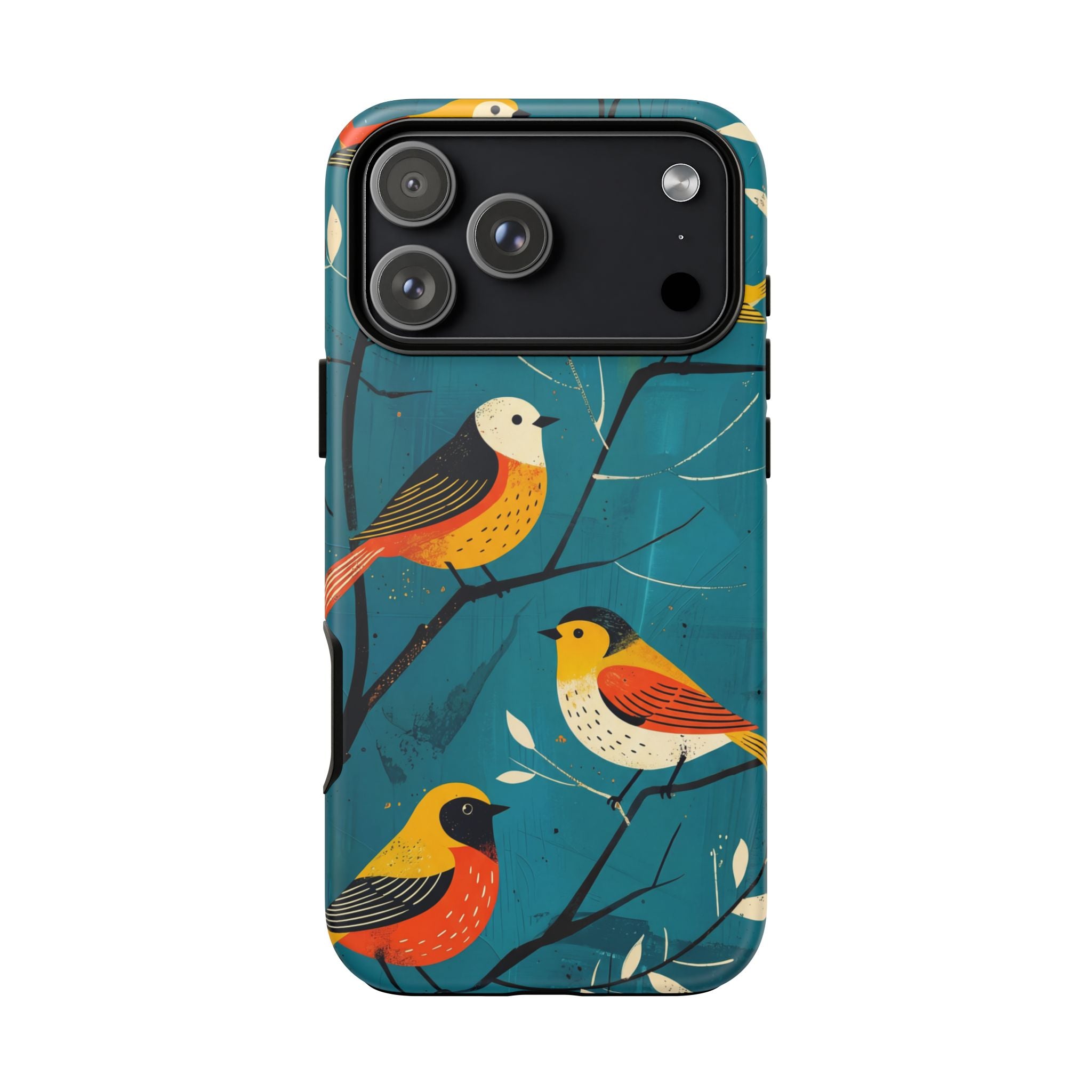 Bird Pattern Tough iPhone Case | Colourful Songbirds on Teal Background