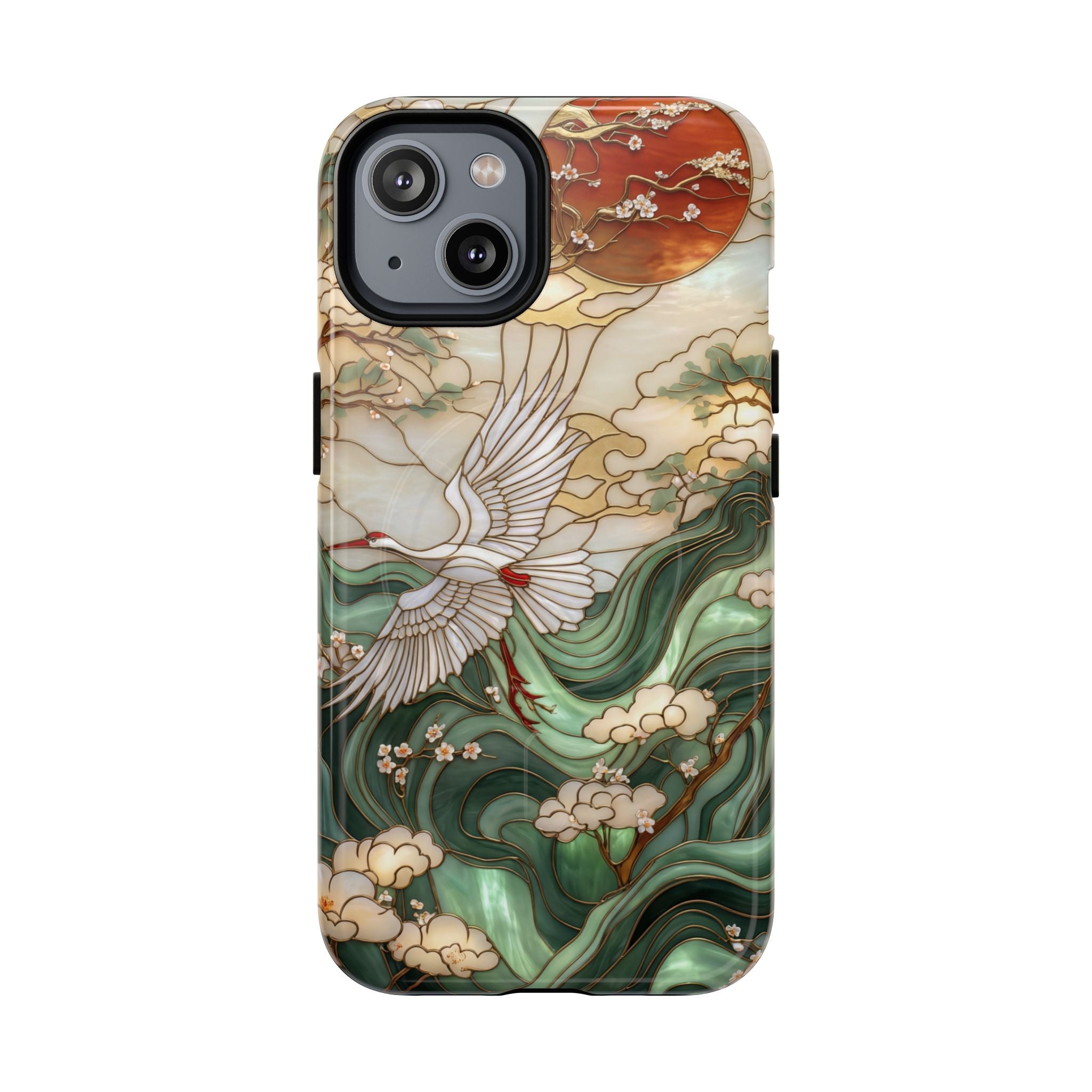 Custodia rigida MagSafe per iPhone Crane &amp; Waves | Custodia protettiva ispirata all'arte giapponese