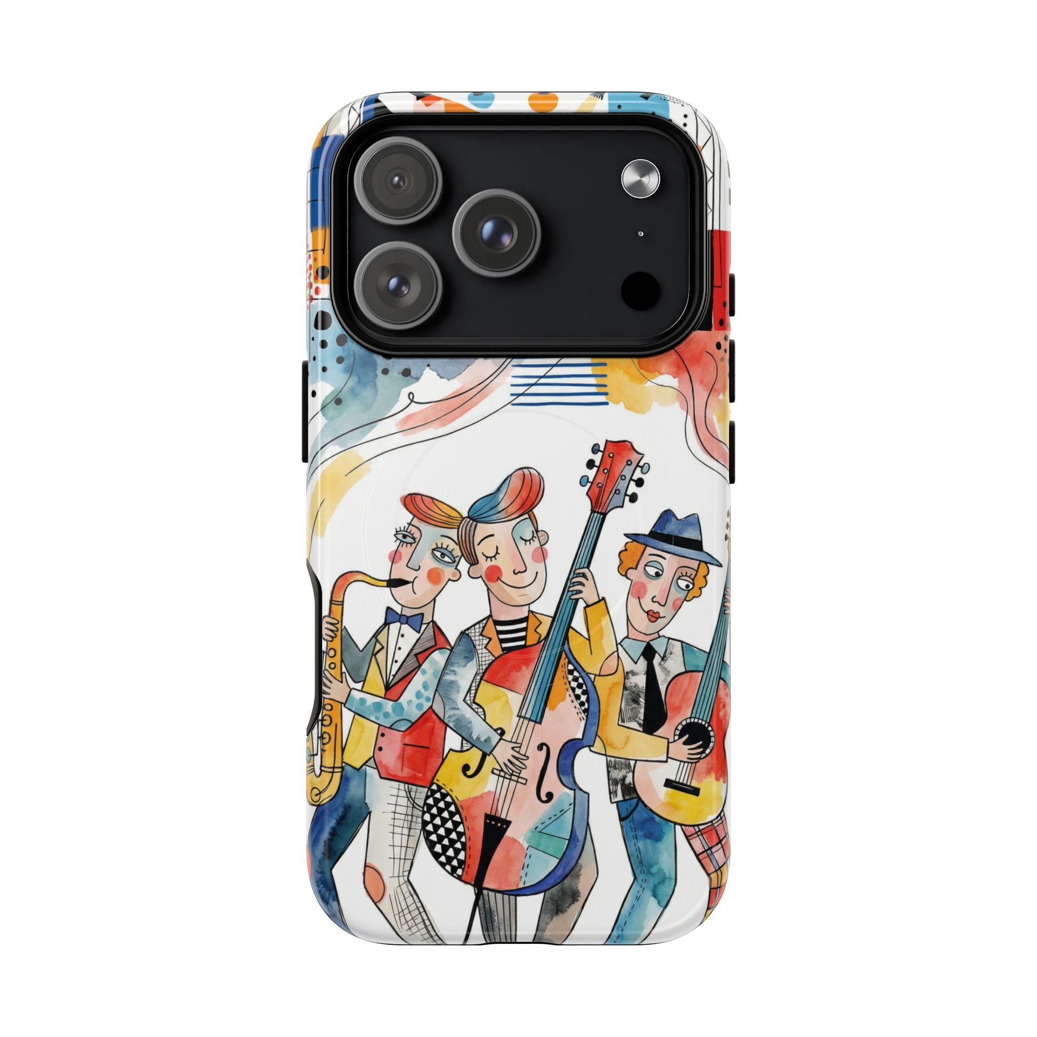 Musical Trio Illustrated MagSafe iPhone Case | Colorful Jazz Band Art Phone Cover