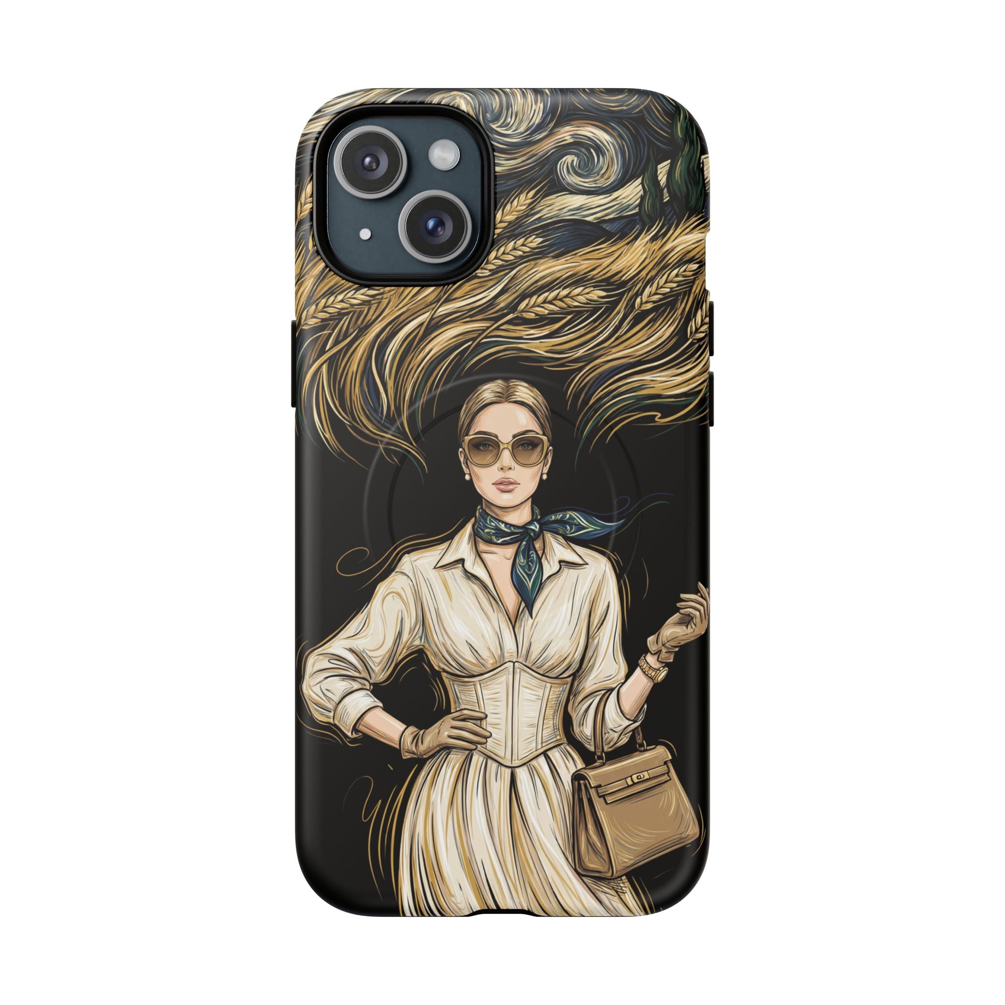 Vintage Elegance MagSafe iPhone Case | Retro Woman with Flowing Golden Hair