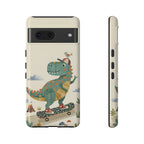 Cute Skateboarding Dinosaur Tough Google Pixel Phone Case | Vintage Kid Aesthetic T Rex Cover