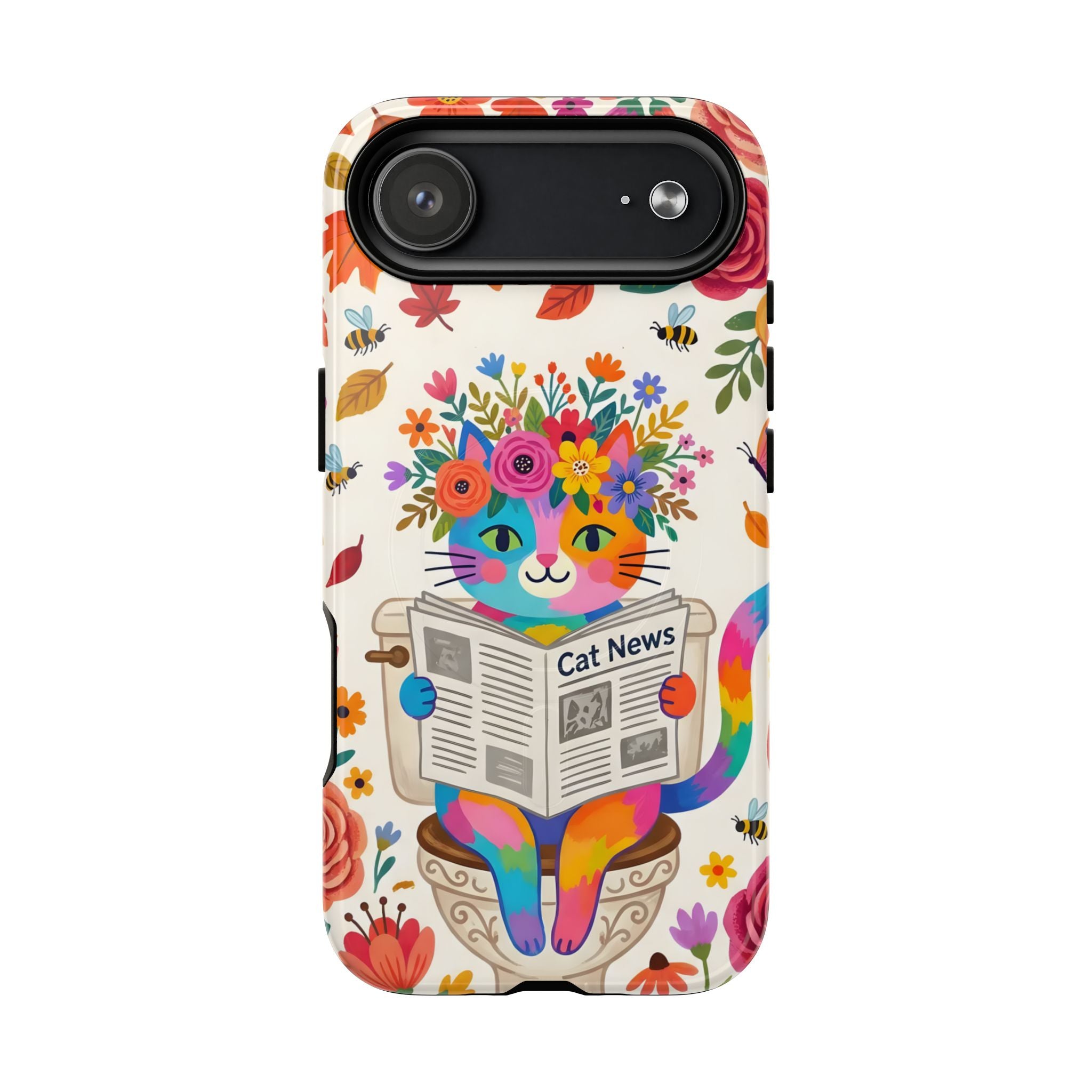 Floral Rainbow Cat MagSafe iPhone Case | Cat News Design