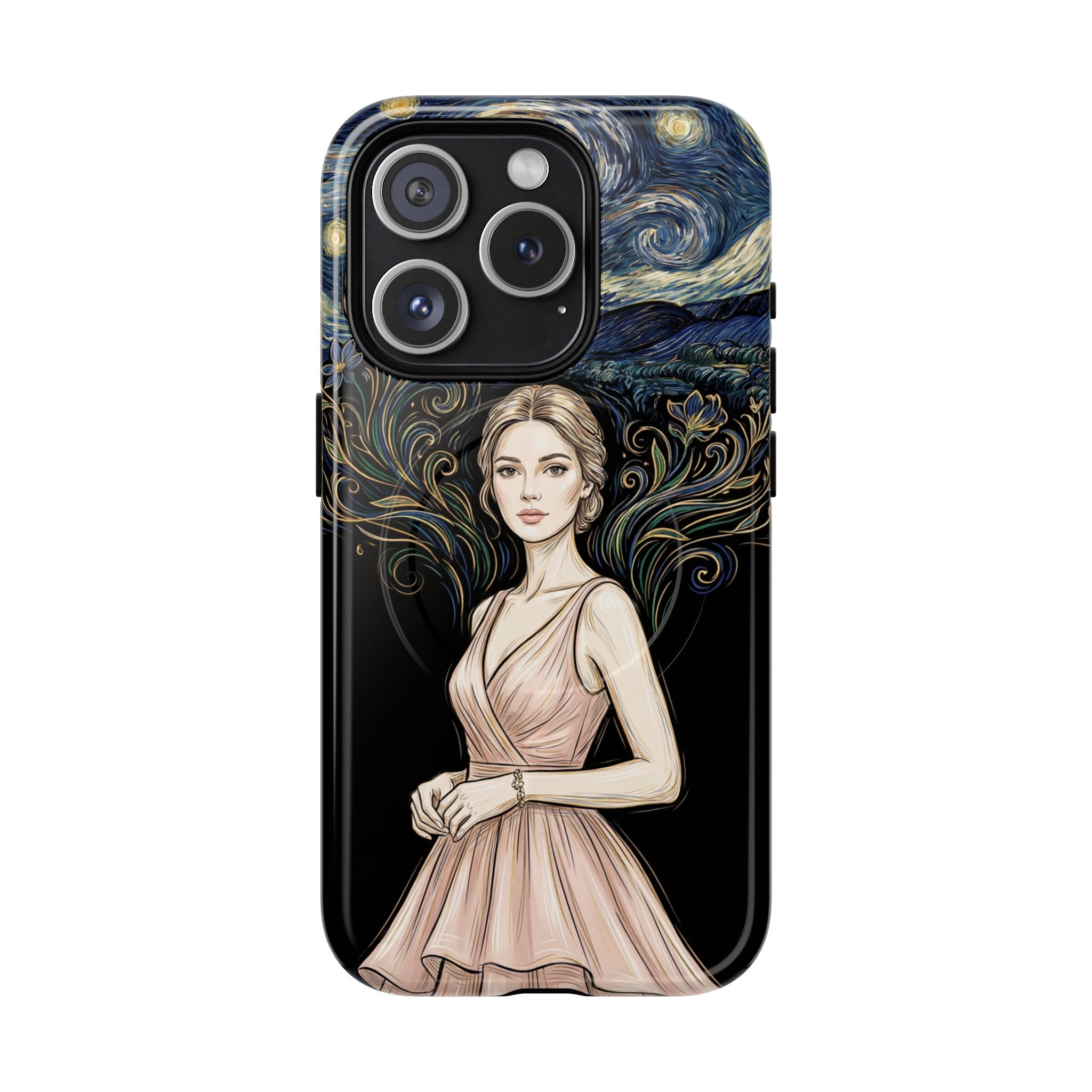 Art Nouveau Starry Night MagSafe iPhone Case | Elegant Woman Illustration Tough Case