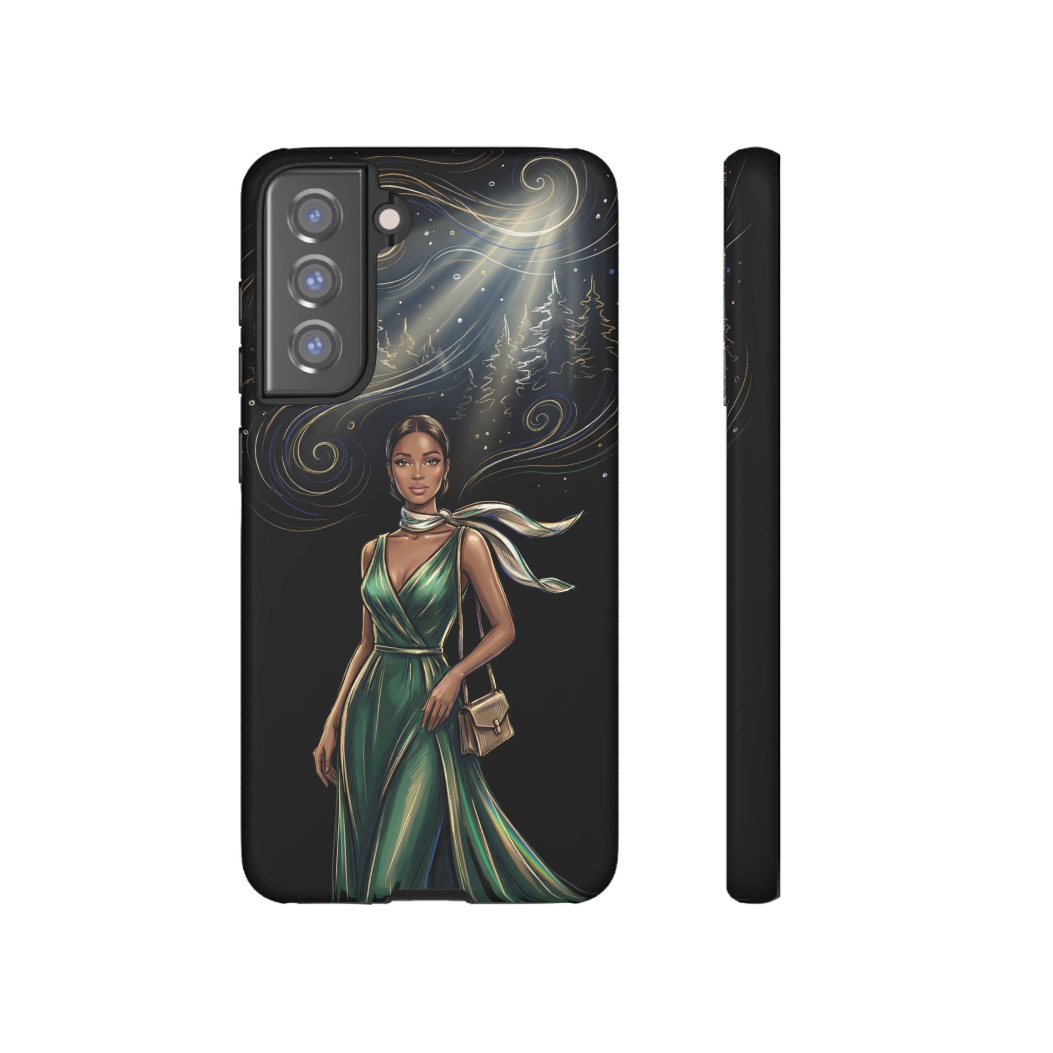 Elegant Woman in Green Dress Art Protective Tough Samsung Galaxy Phone Case
