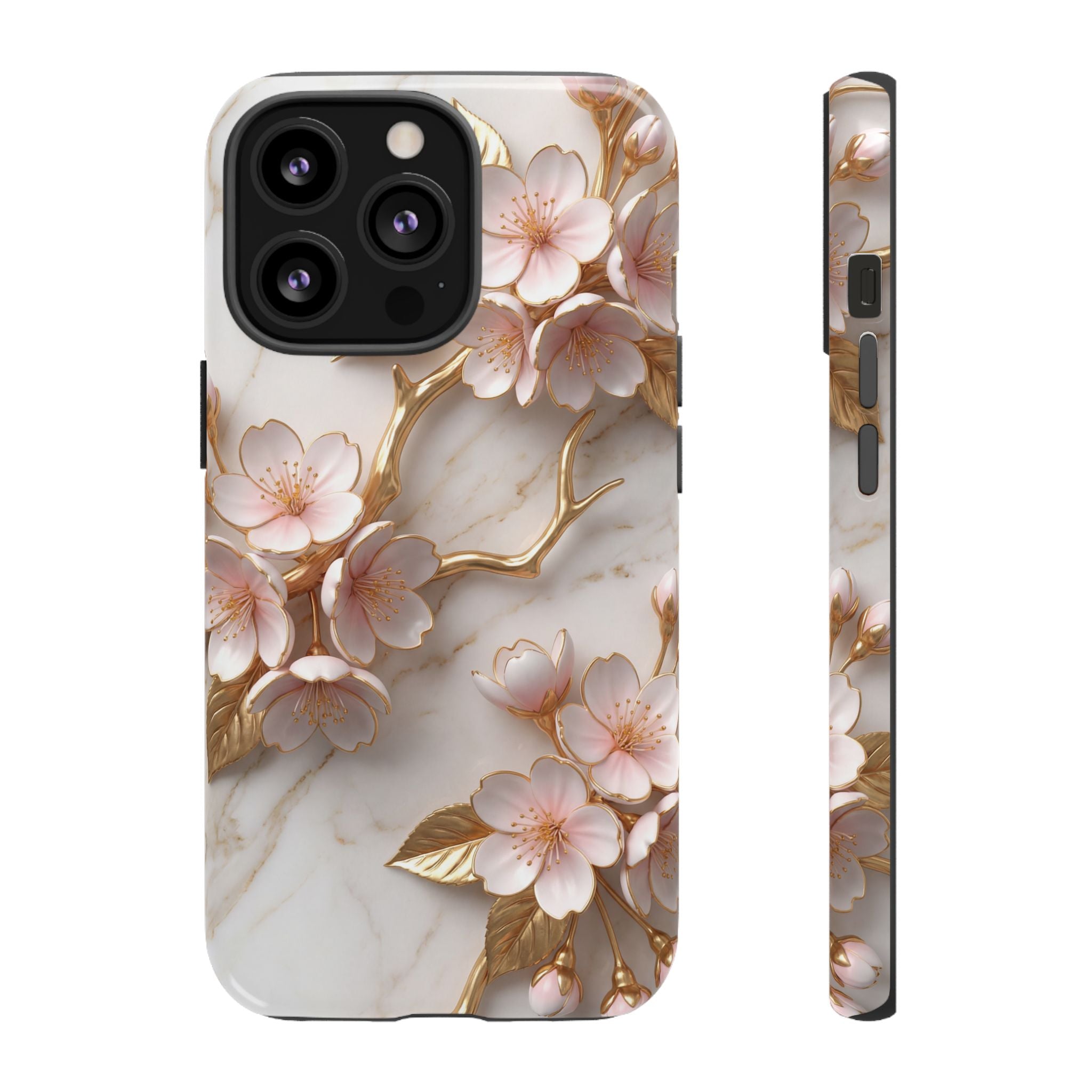 Floral Marble iPhone Case — Sakura Gold Cherry Blossom Tough Case