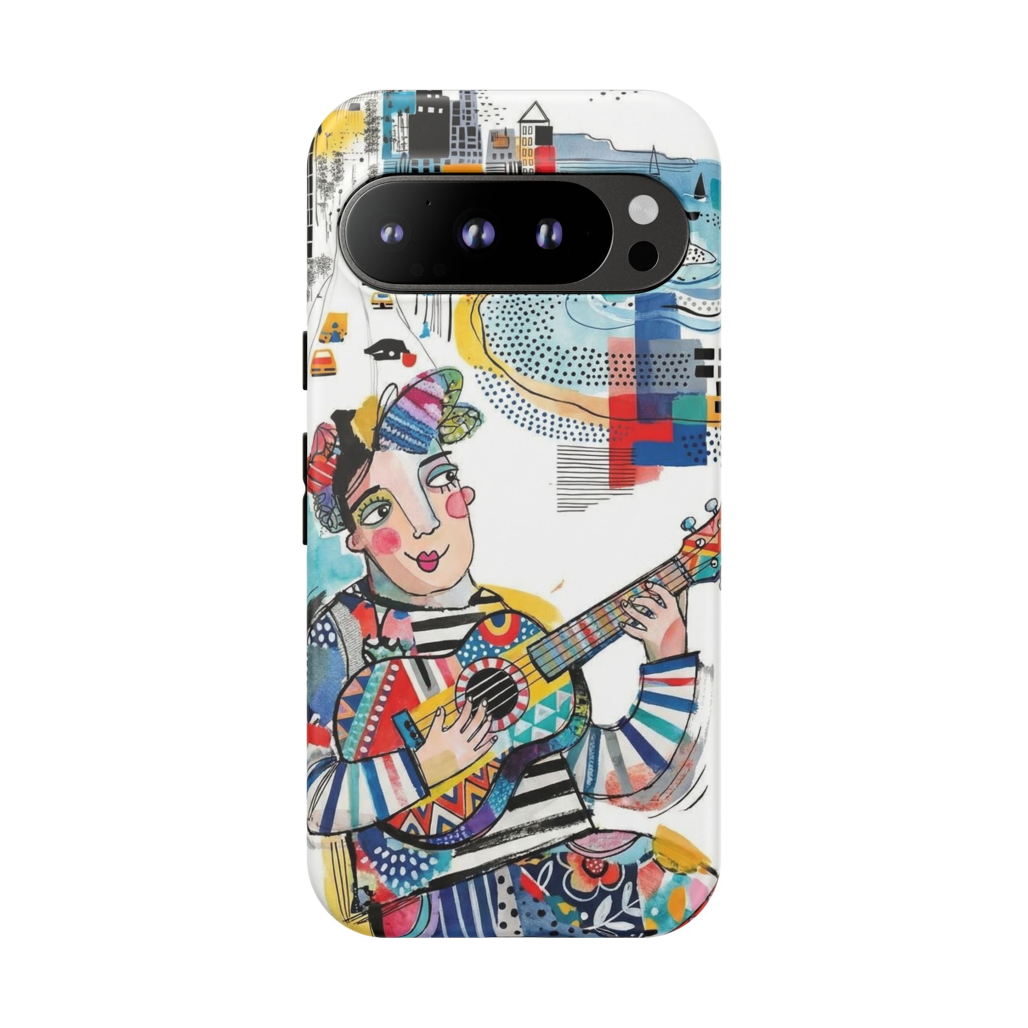 Artistic Musician Google Pixel Phone Case | Colorful Guitar Cityscape Tough Case