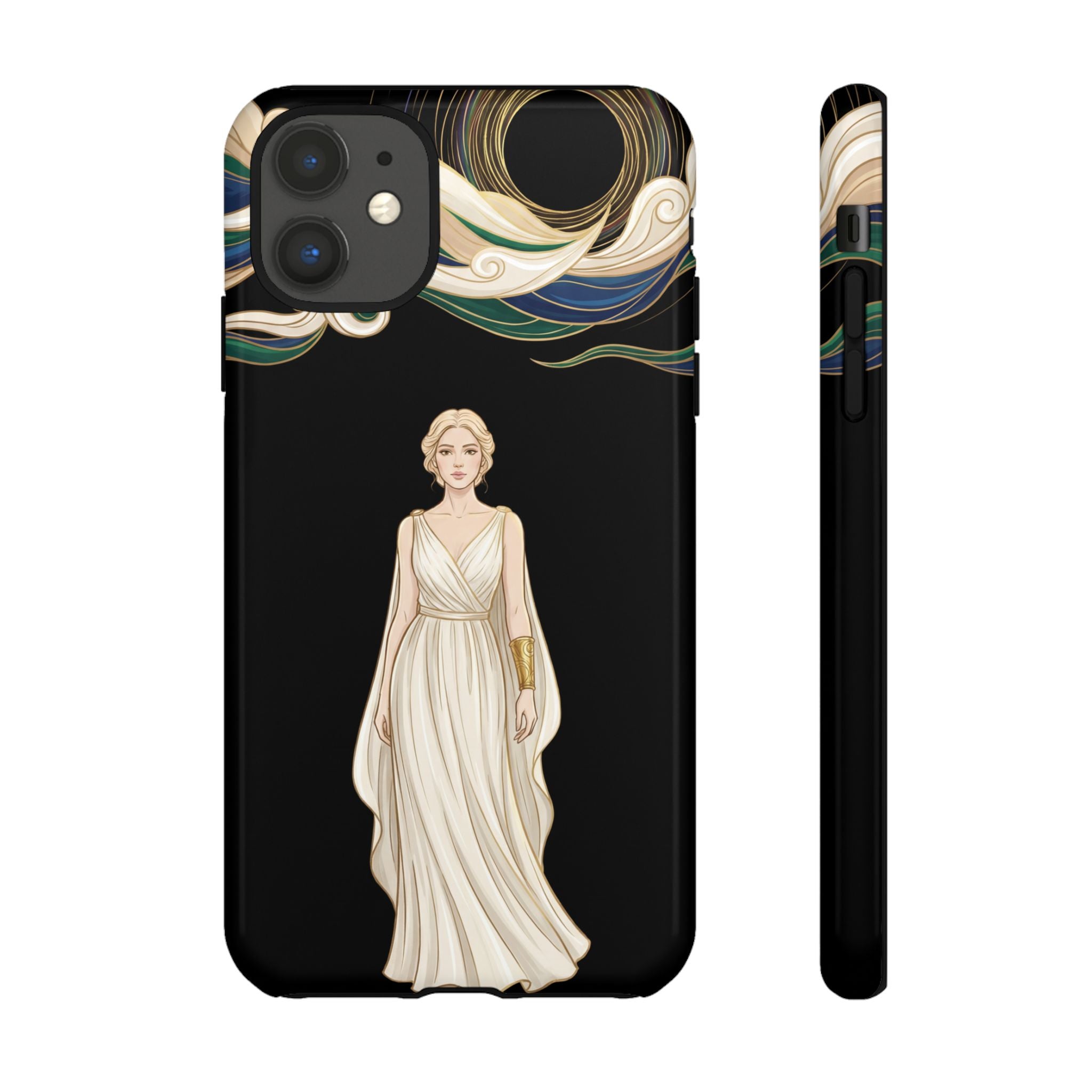 Art Nouveau Goddess iPhone Case | Elegant Woman Illustration on Black