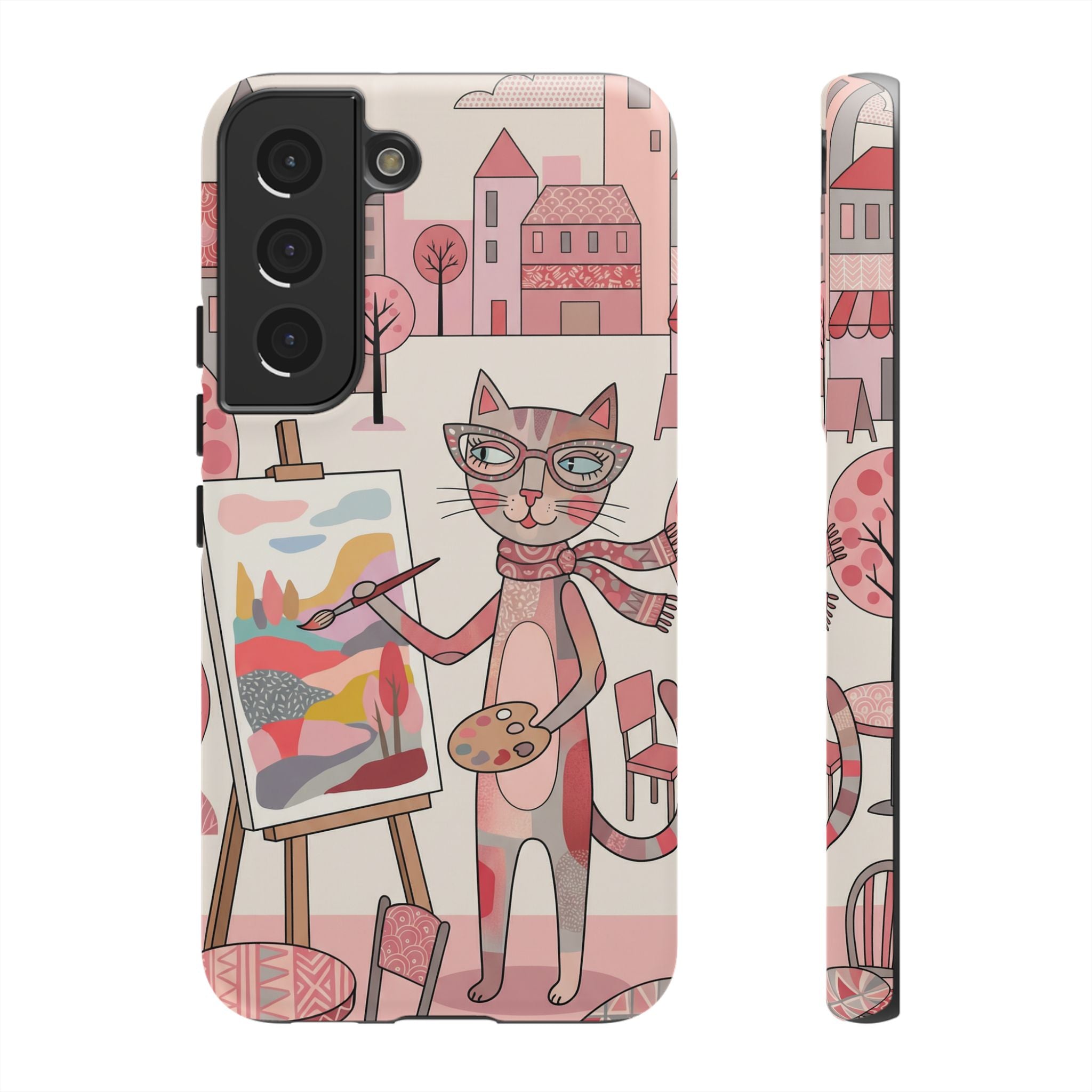 Artistic Cat Samsung Galaxy Phone Case | Painter Kitty Illustration Tough Case