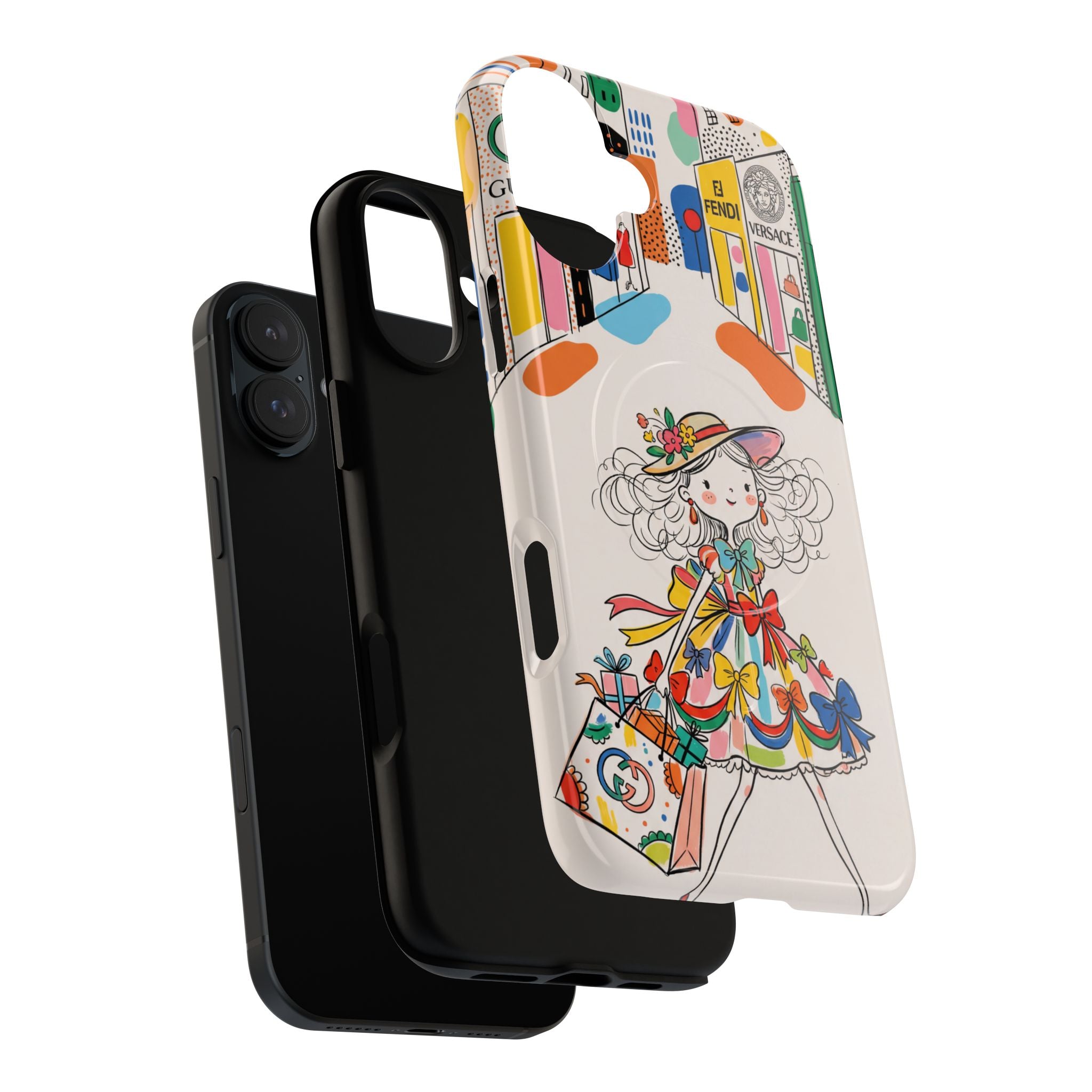 Cute Fashion Girl MagSafe iPhone Case | Colourful Shopping Street Design