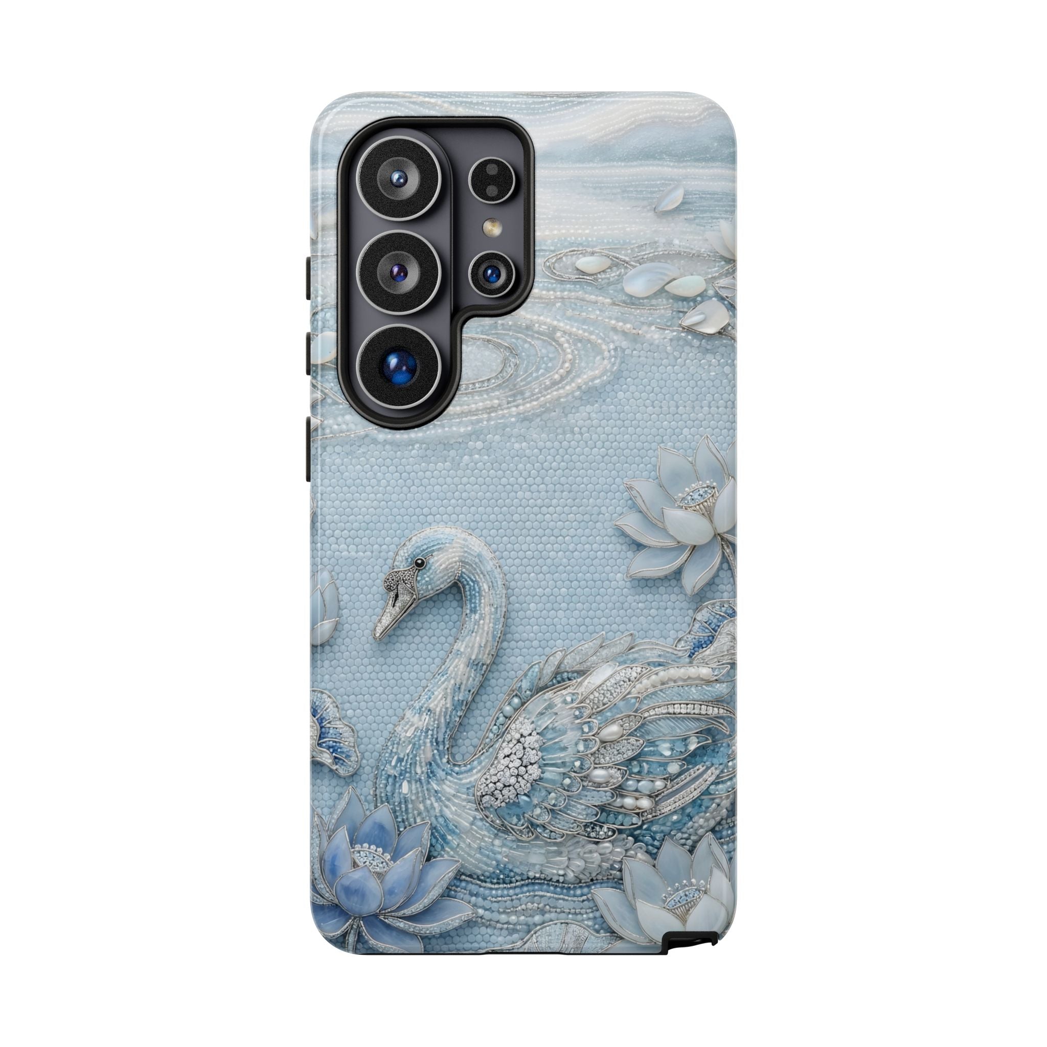 Swan Lake Floral Samsung Galaxy Phone Case | Sparkling Blue Swan Protective Case