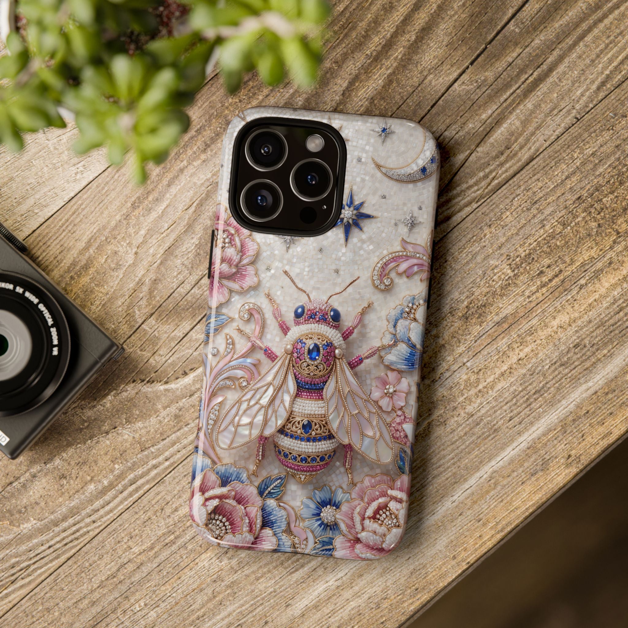 Floral Bee Moon Tough iPhone Case | Protective Artistic iPhone Cover
