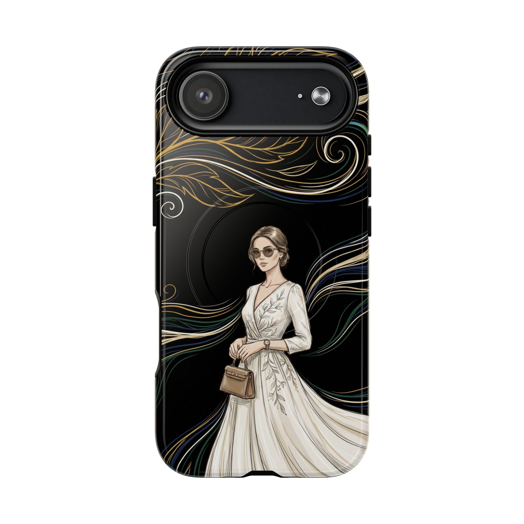 Elegant Woman Illustration MagSafe iPhone Case | Vintage Bride in Flowing Gown
