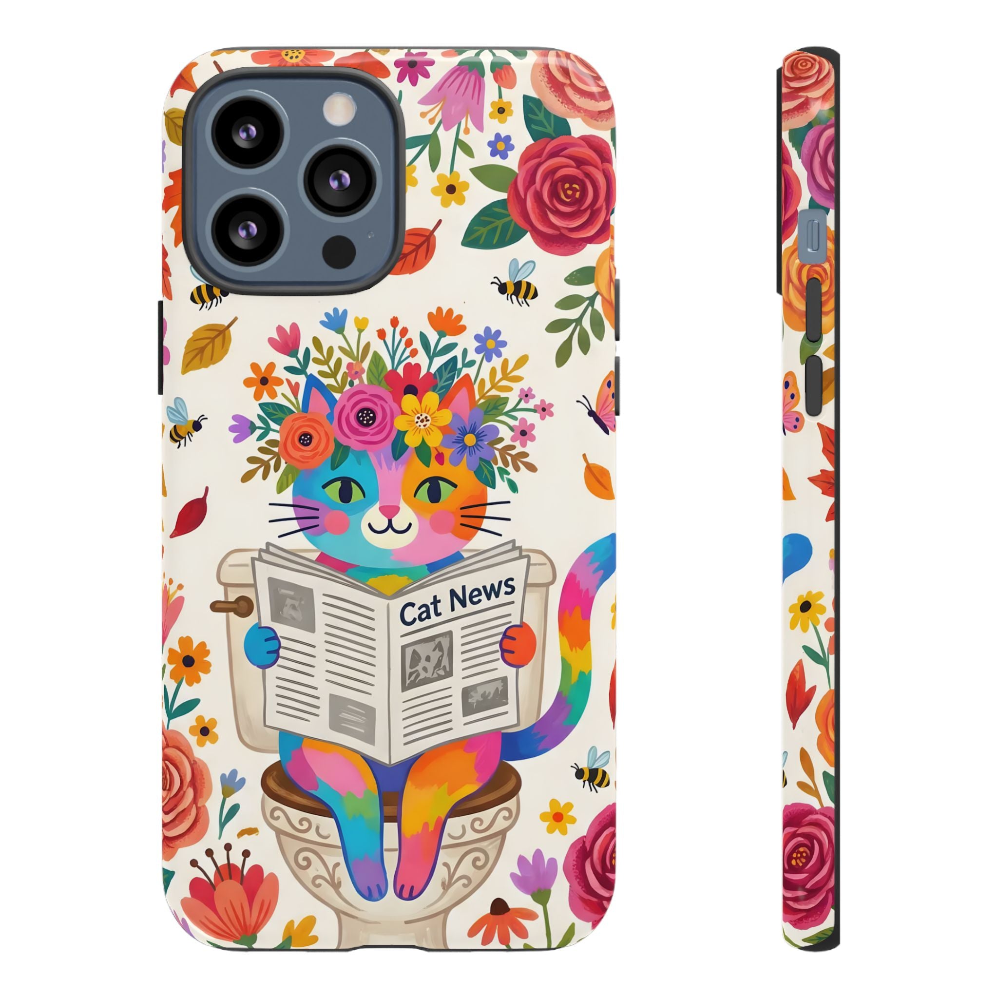 Floral Rainbow Cat iPhone Case | Cat News Design