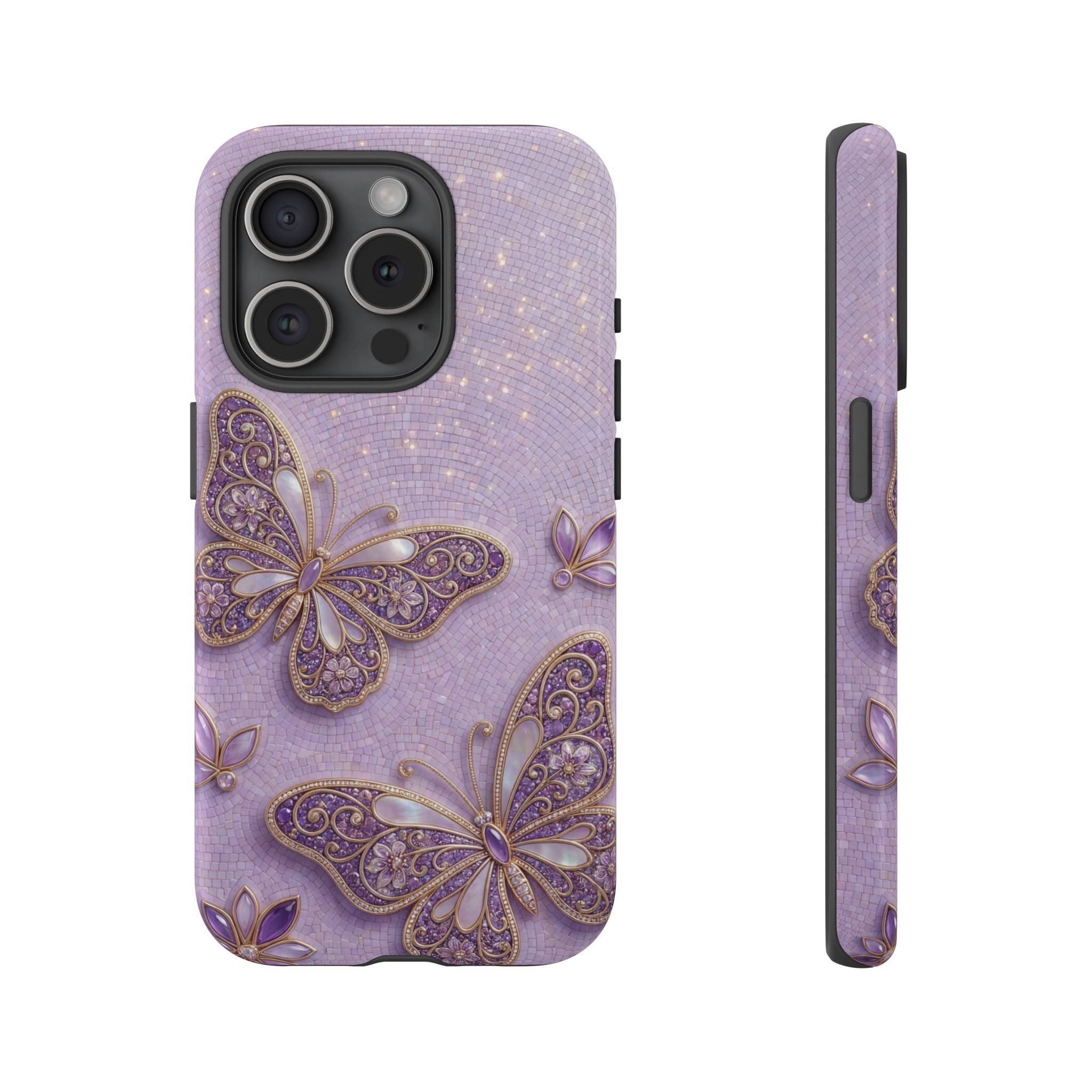 Purple Butterfly Tough iPhone Case | Sparkling Floral Protective Cover