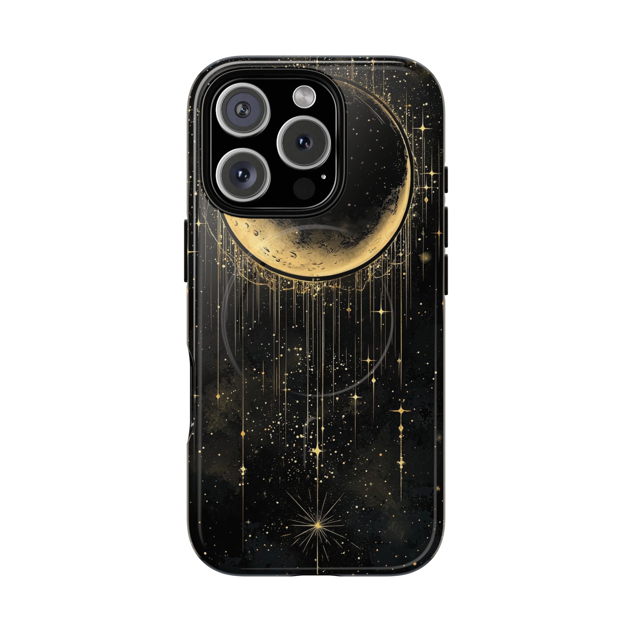 Moonlit Crescent Tough MagSafe iPhone Case | Gold Stars Night Sky
