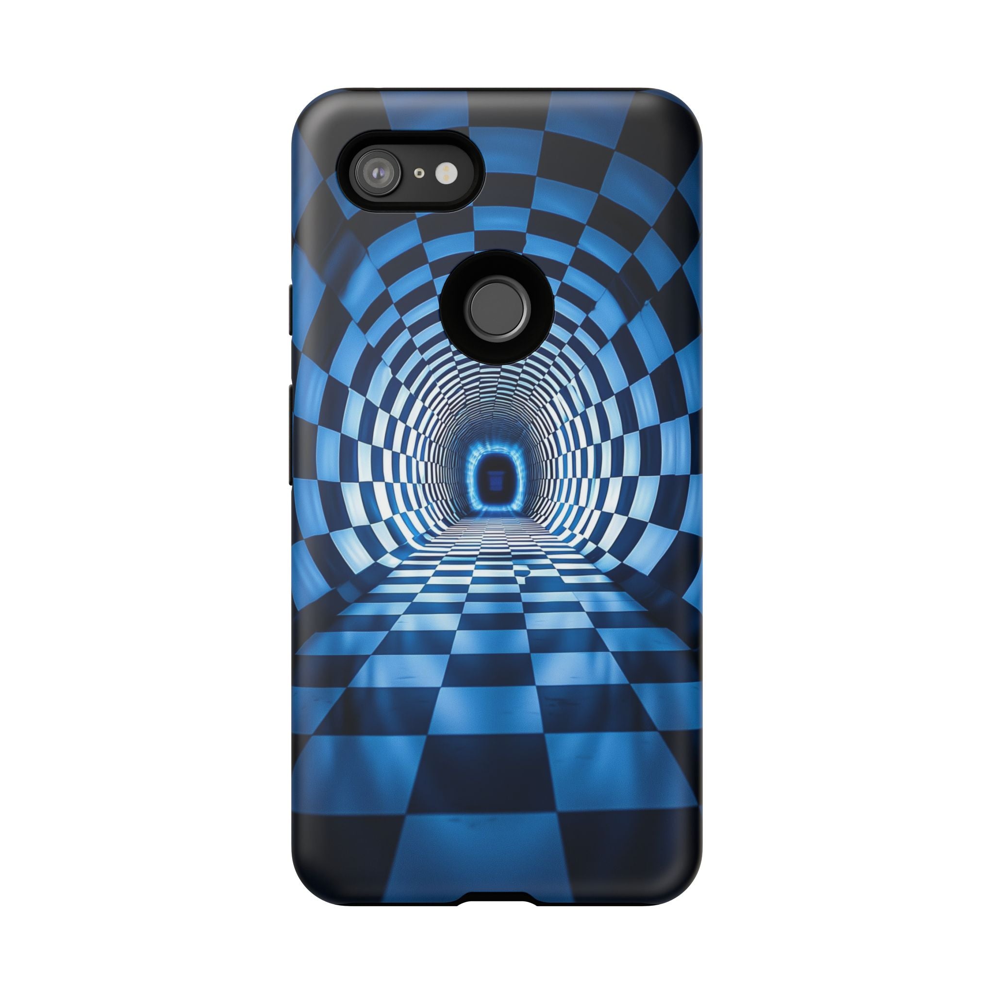 Blue Checkered Tunnel Google Pixel Case — 3D Optical Illusion Tough Case