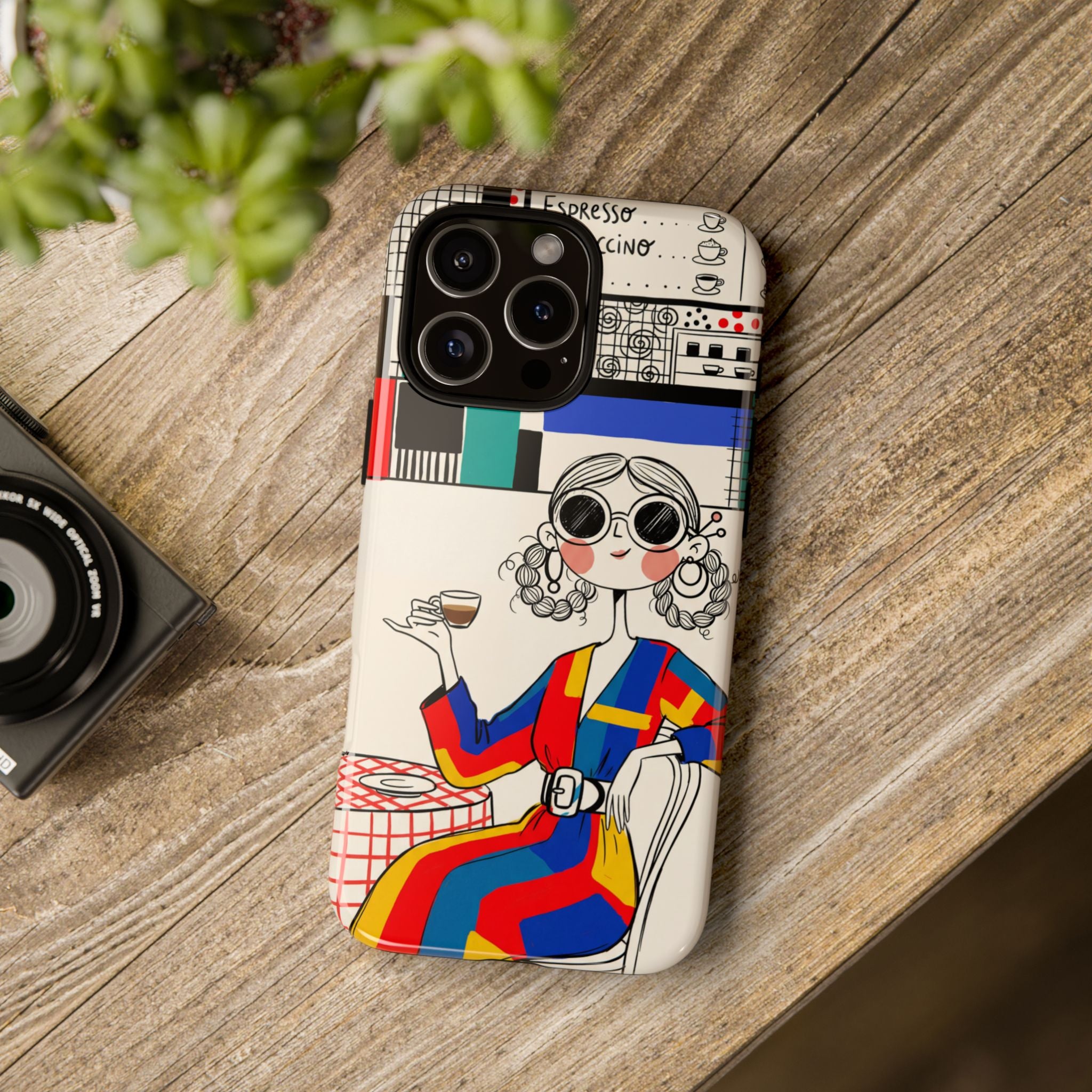 Retro Cafe iPhone Case | Colourful Chic Woman Illustration