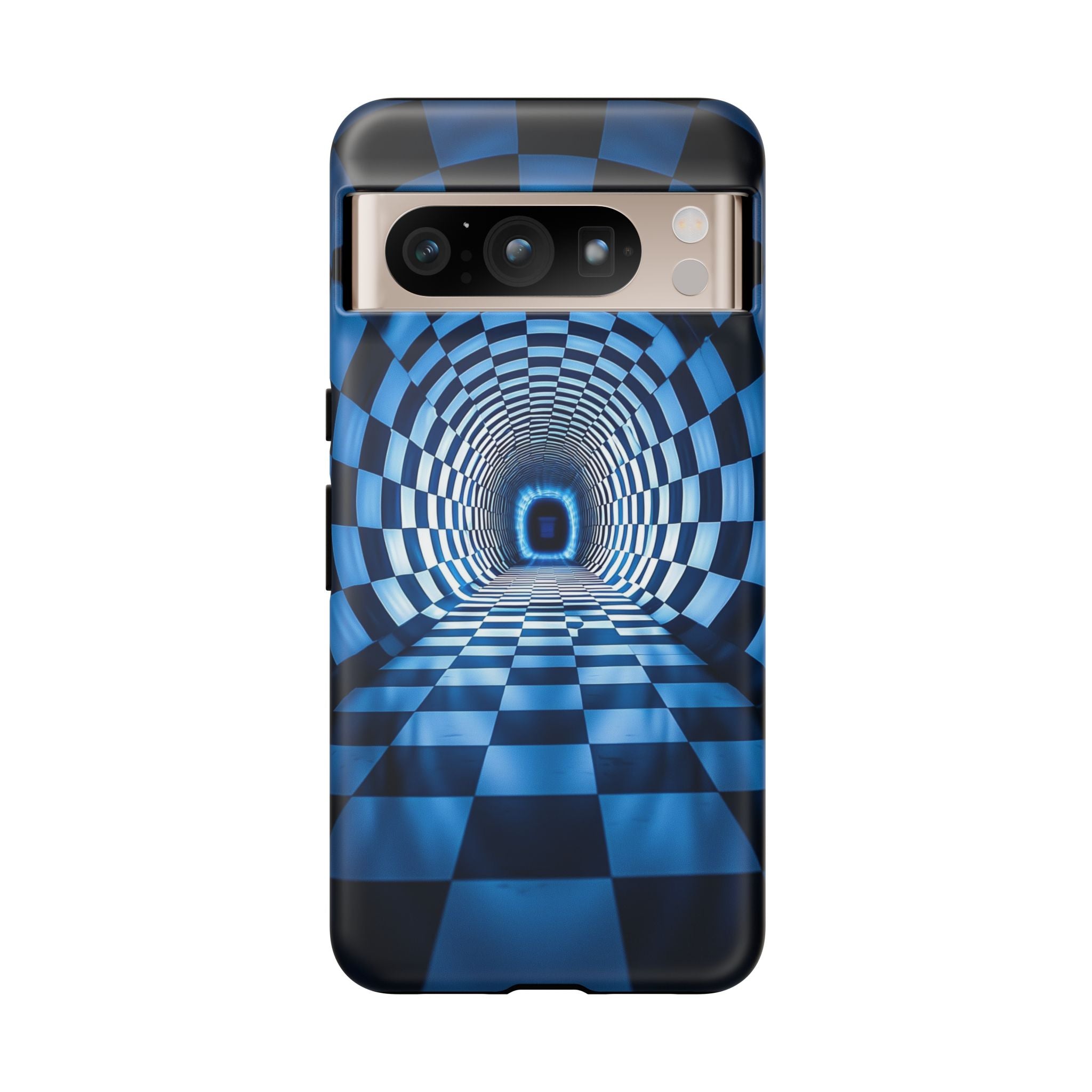 Blue Checkered Tunnel Google Pixel Case — 3D Optical Illusion Tough Case