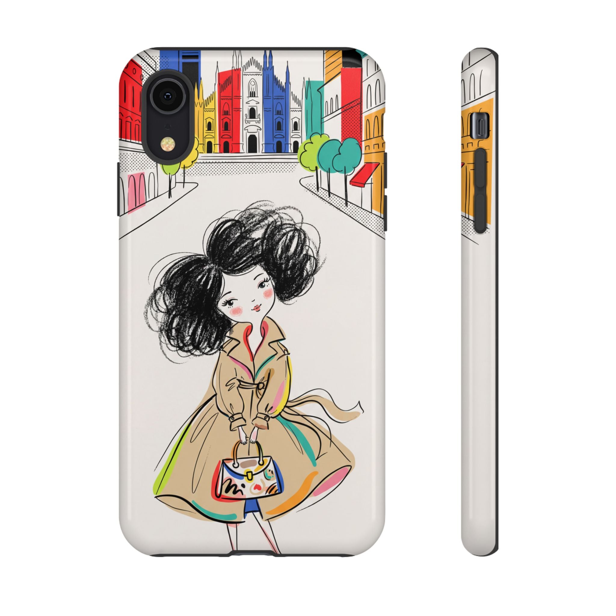 Illustrated Trench Coat Fashion Chic City Girl iPhone Case