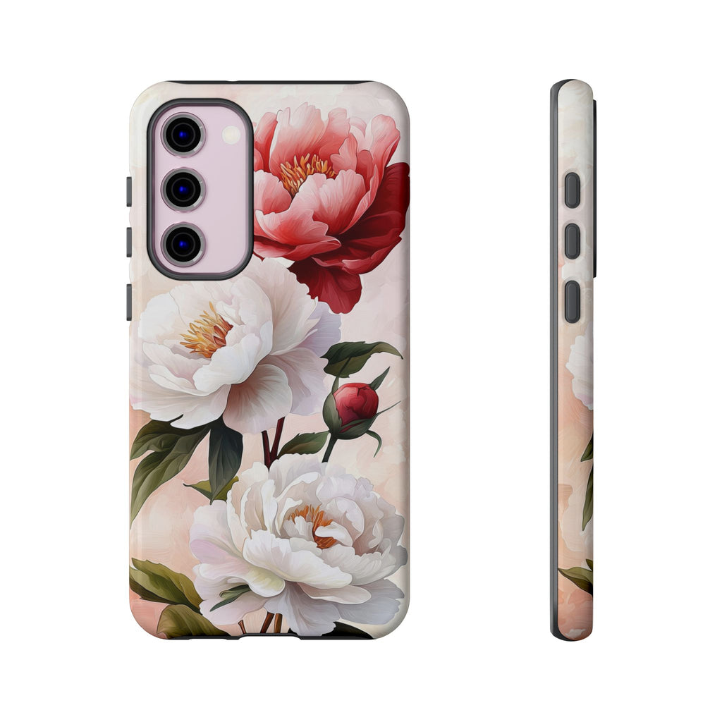 Custodia per Samsung Galaxy con motivo floreale Peony | Rosa bianca vintage