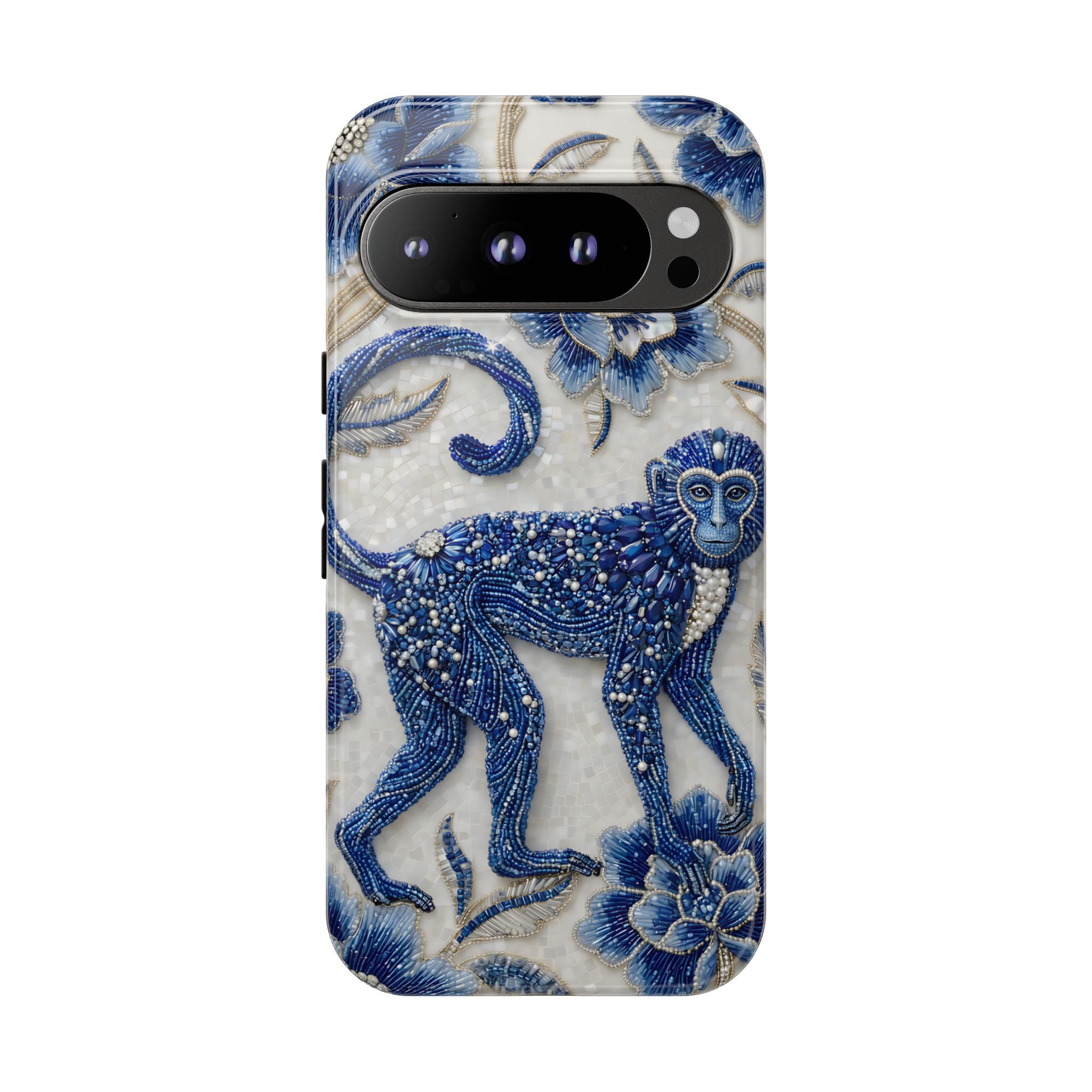 Asian Zodiac Monkey Google Pixel Phone Case | Blue & White Porcelain Art Protective Case | Year of the Monkey Gift