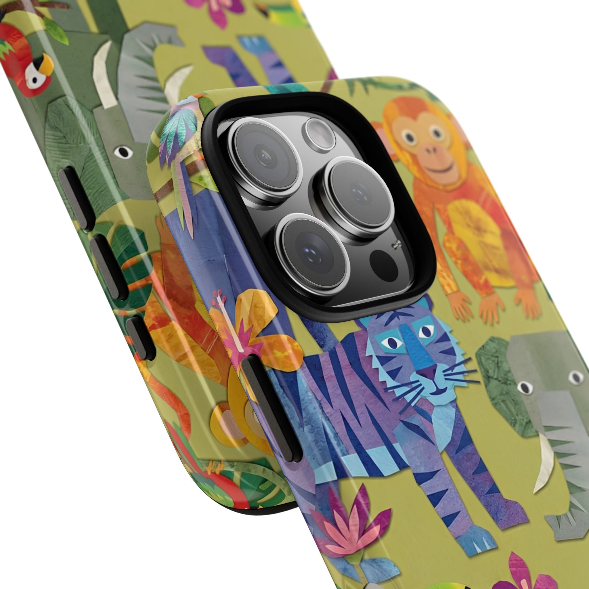 Jungle Animals Tough iPhone Case | Colorful Tiger, Elephant & Monkey Protective Cover