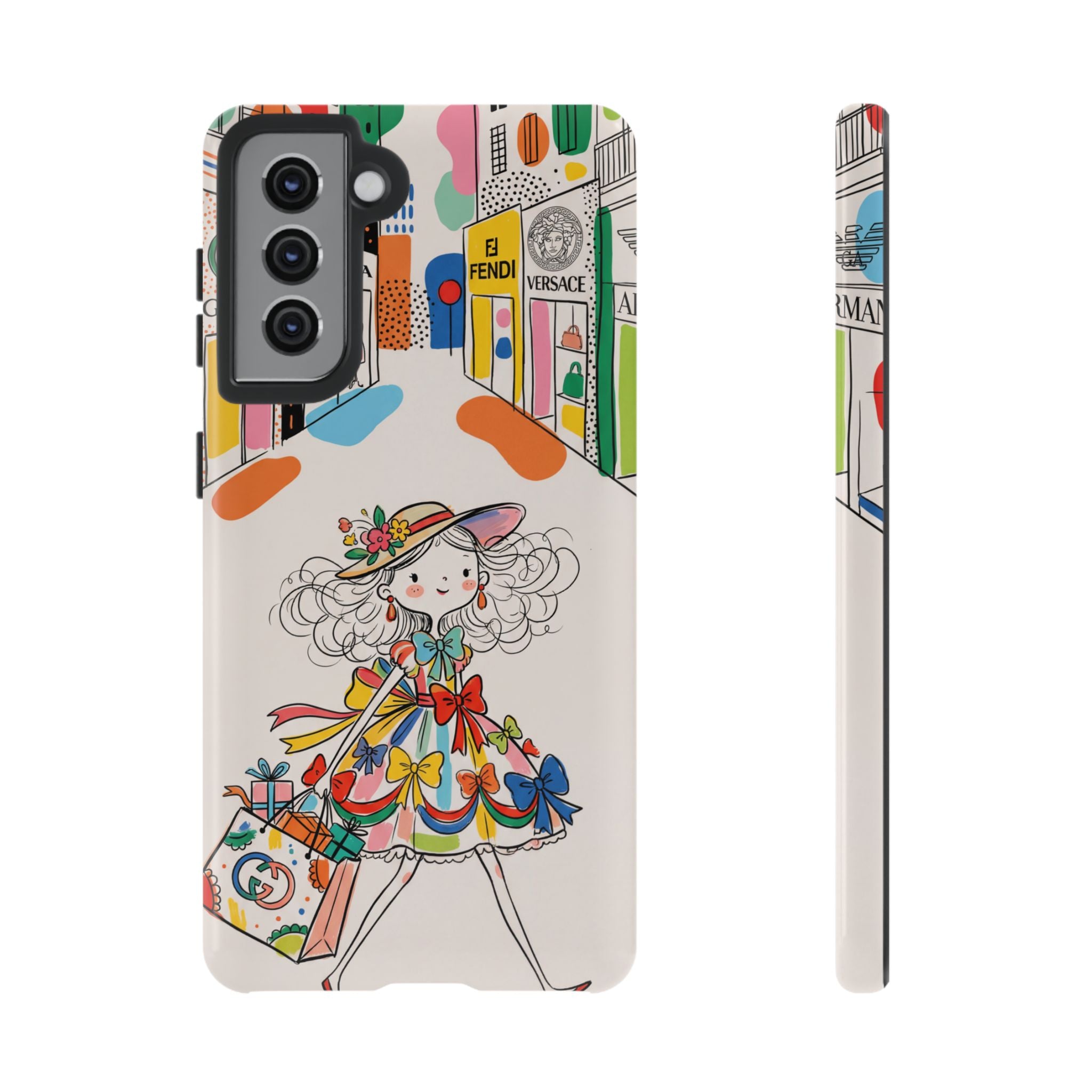 Cute Fashion Girl Samsung Galaxy Phone Case | Colourful Shopping Street Design