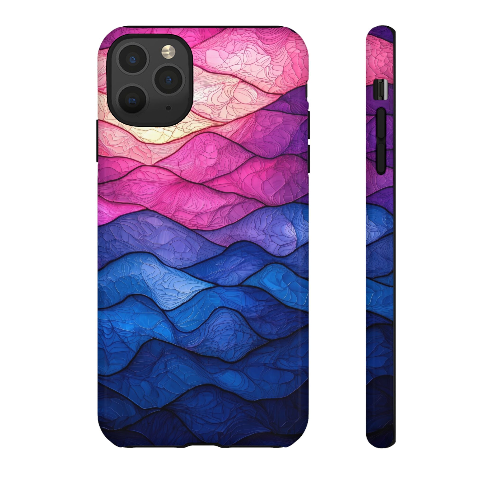 Abstract Ocean Waves iPhone Case — Pink & Blue Gradient Tough Case
