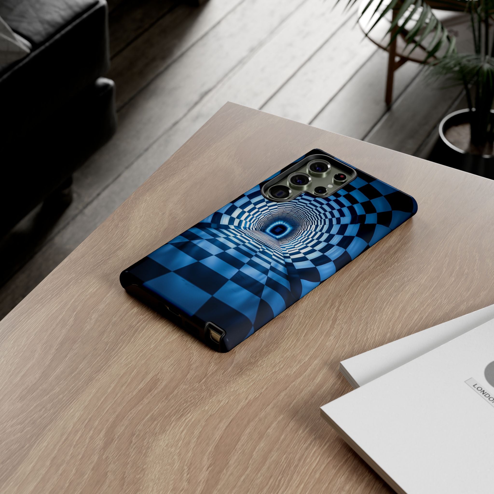 Blue Checkered Tunnel Samsung Galaxy Case — 3D Optical Illusion Tough Case