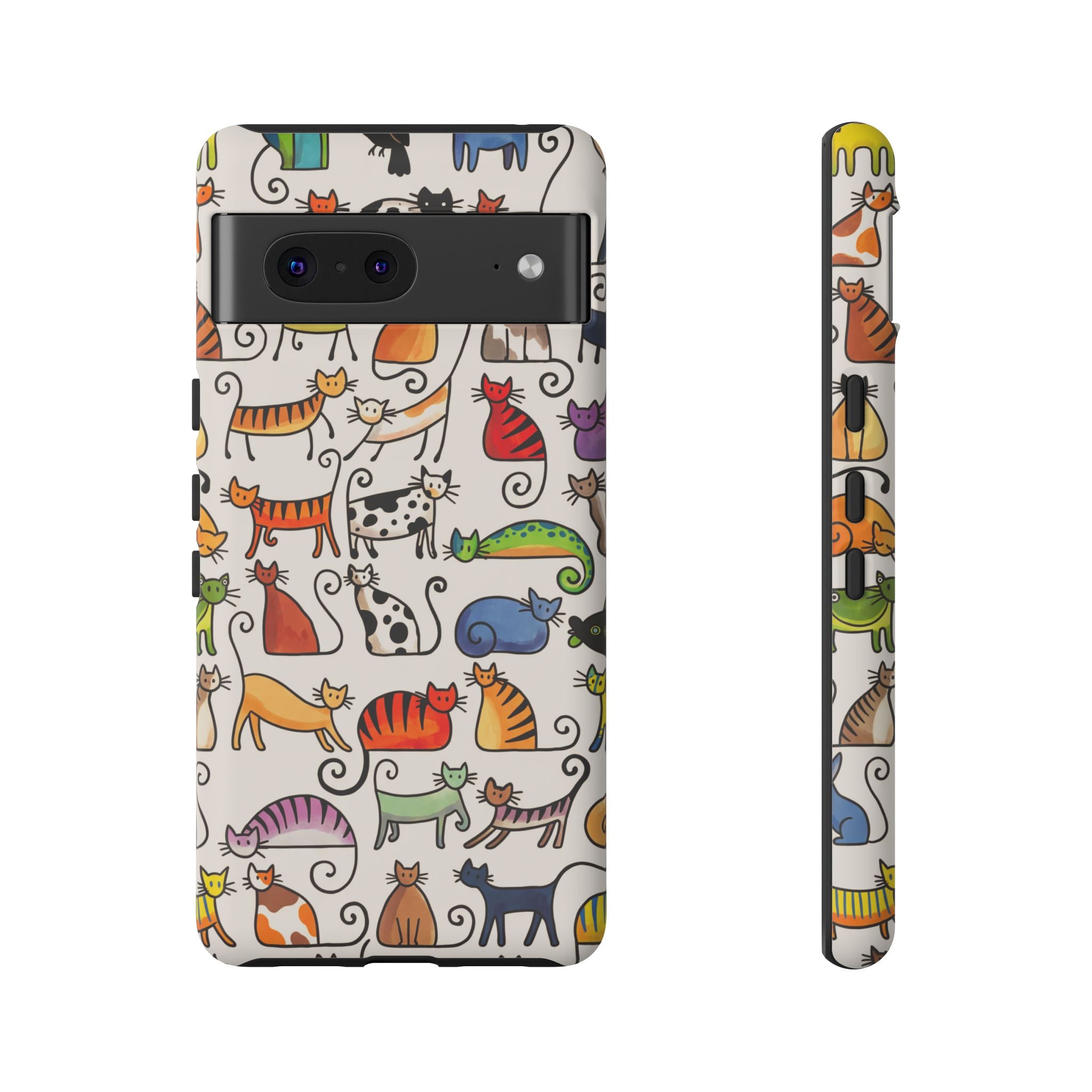 Cat Pattern Tough Google Pixel Case | Colourful Cartoon Cats