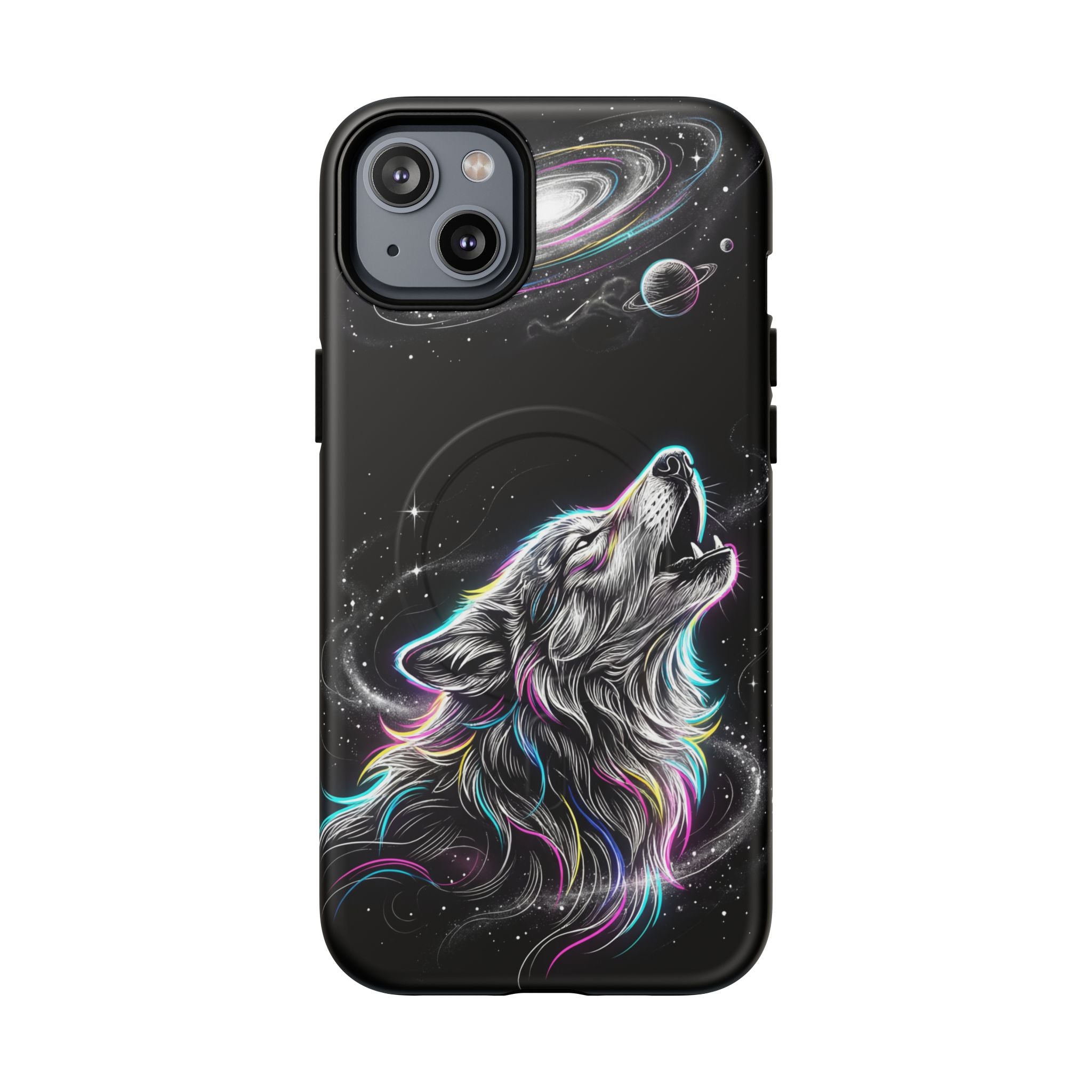 Wolf Galaxy Tough MagSafe iPhone Case | Colorful Howling Wolf Space Design