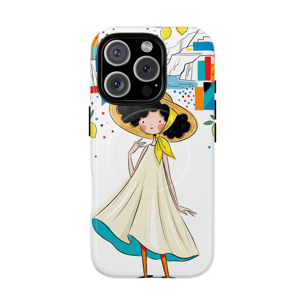 Cute Summer Girl MagSafe iPhone Case | Whimsical Coastal Illustration Protective Case