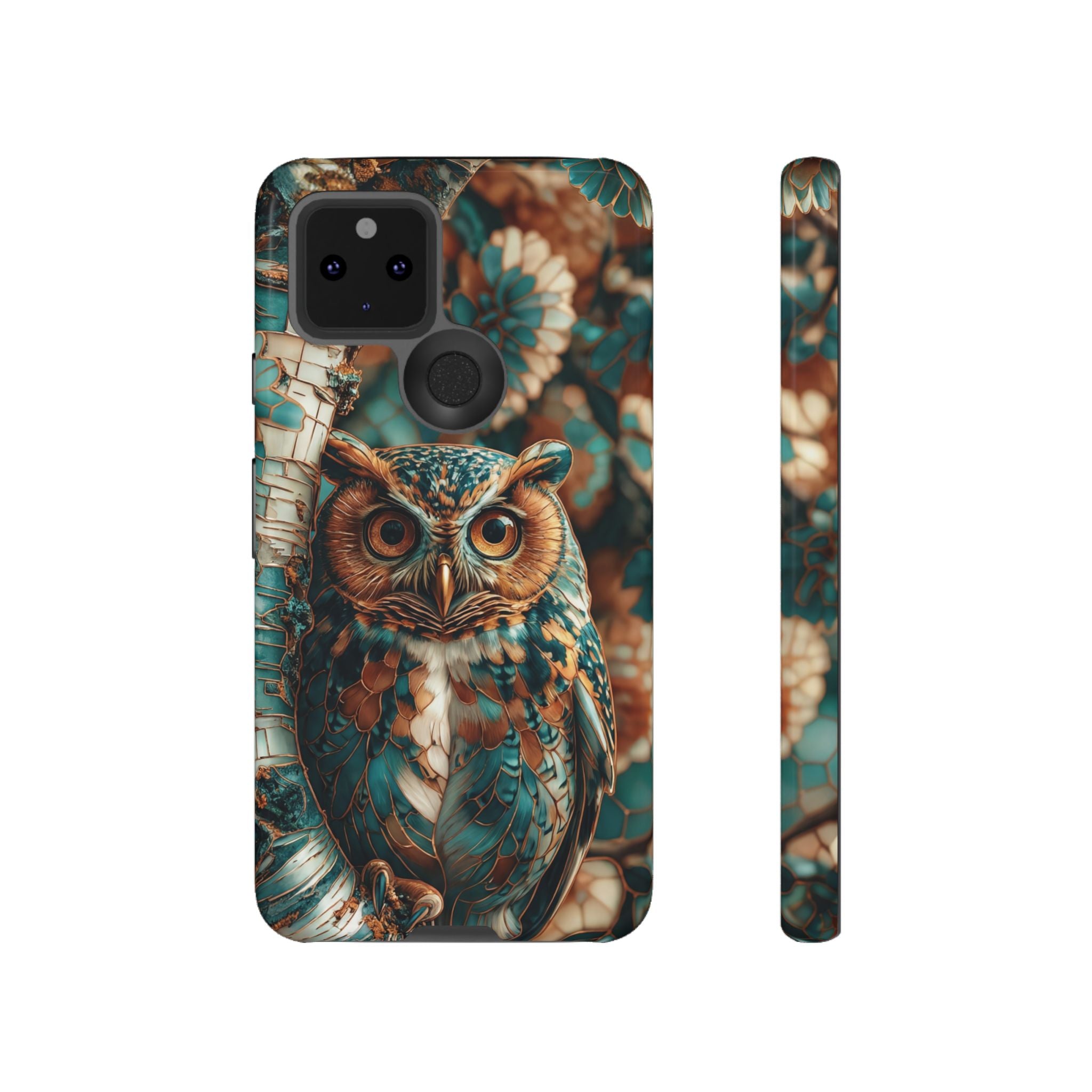 Owl Forest Tough Google Pixel Case | Teal & Brown Rustic Wildlife Protective Cover