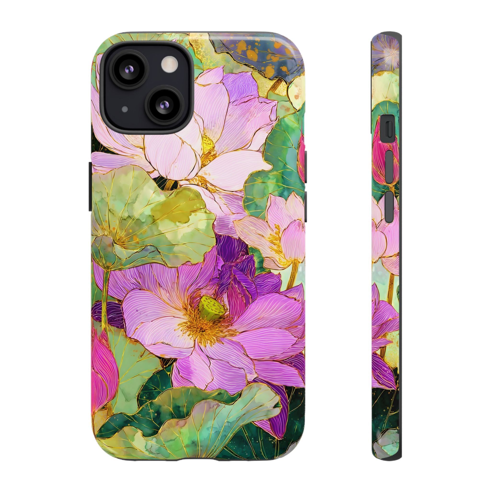 Floral Watercolor Tough iPhone Case | Pink Lotus Garden Protective Cover