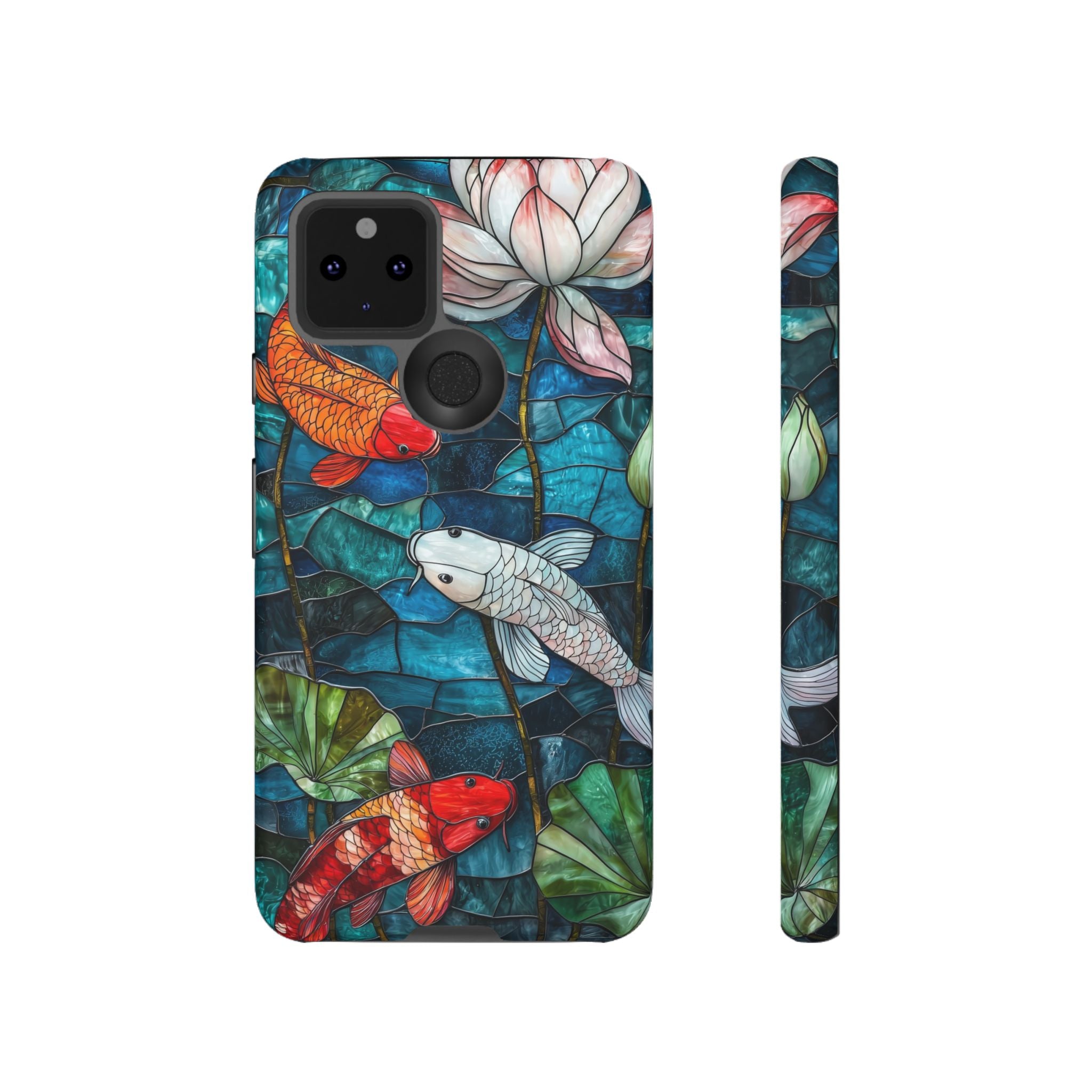 Koi Pond Tough Google Pixel Case — Stained Glass Lotus & Koi Design