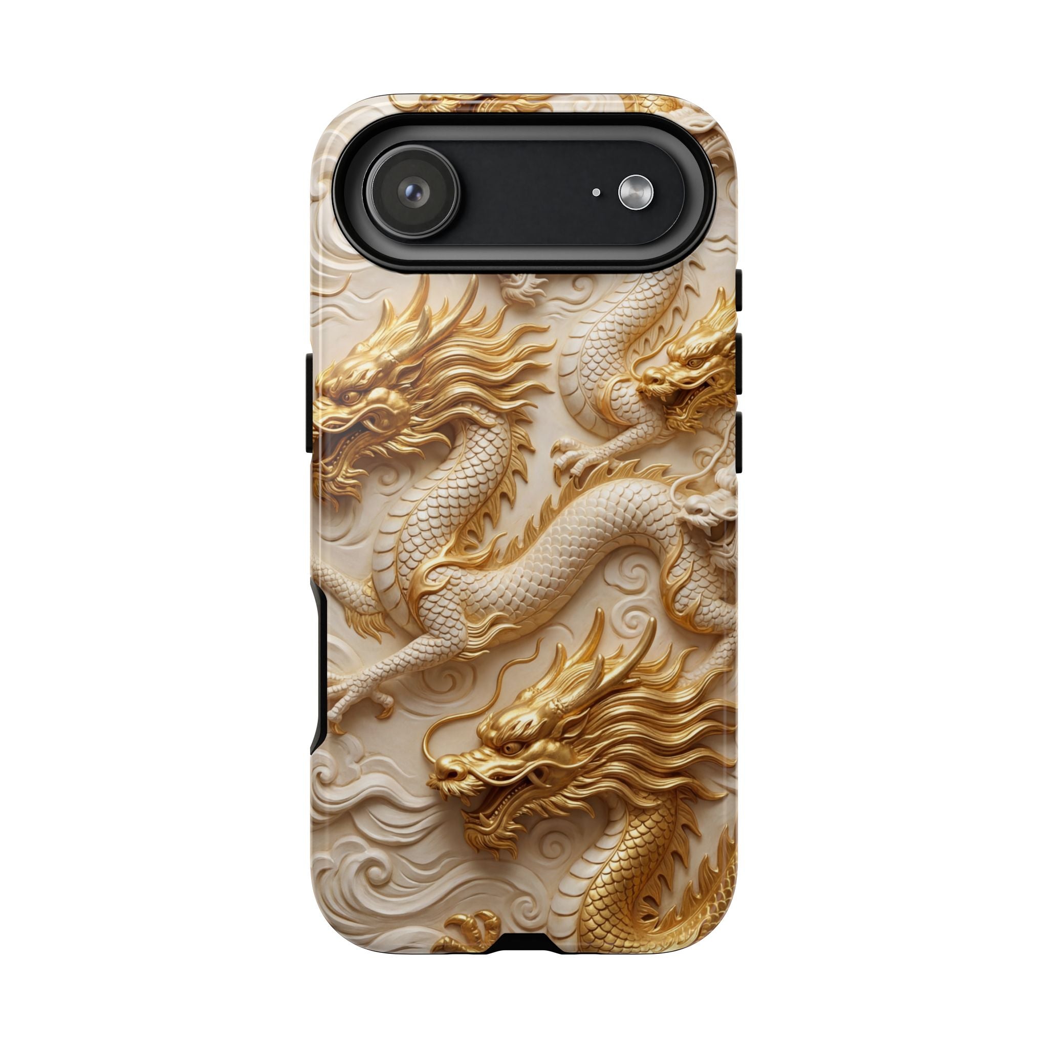 Dragon Relief iPhone Case — Gold Carved Dragon Protective Cover