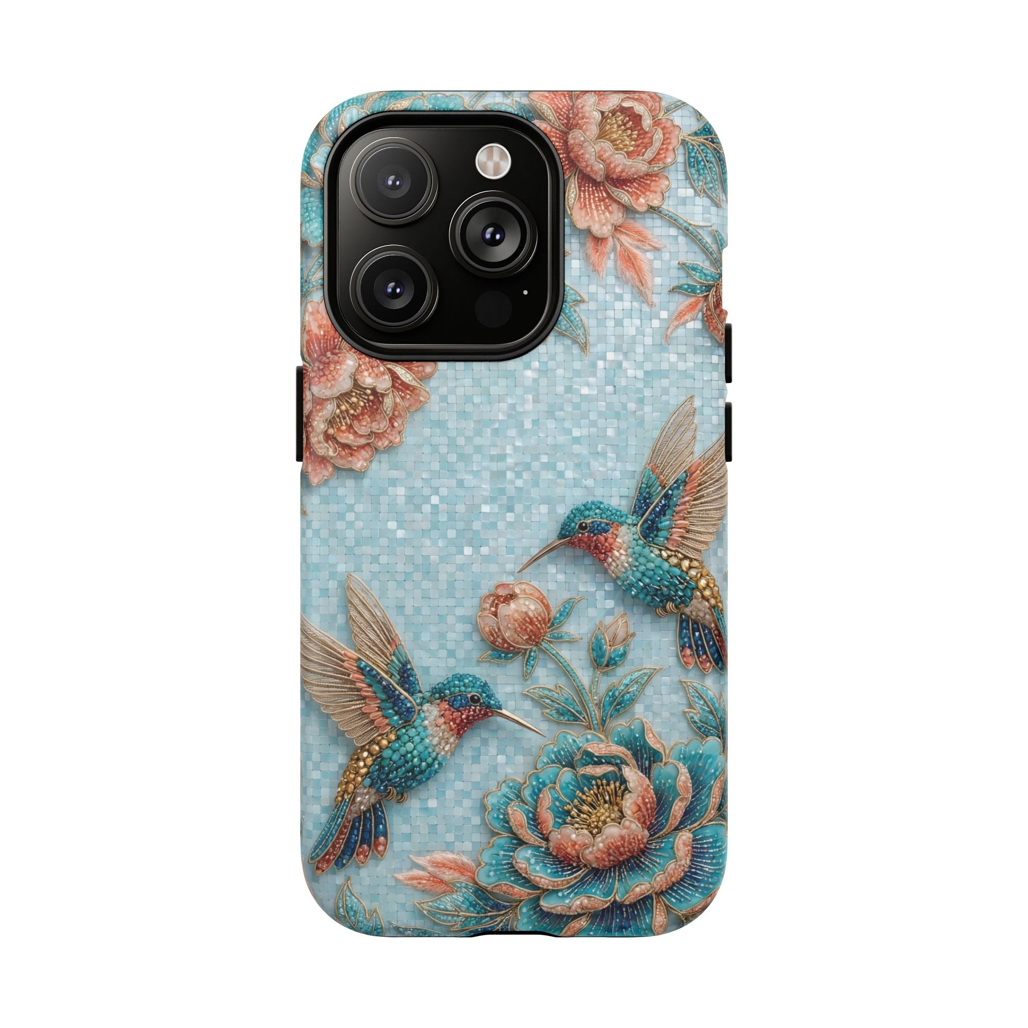 Hummingbird Floral Tough MagSafe iPhone Case | Vintage Blue Garden Design