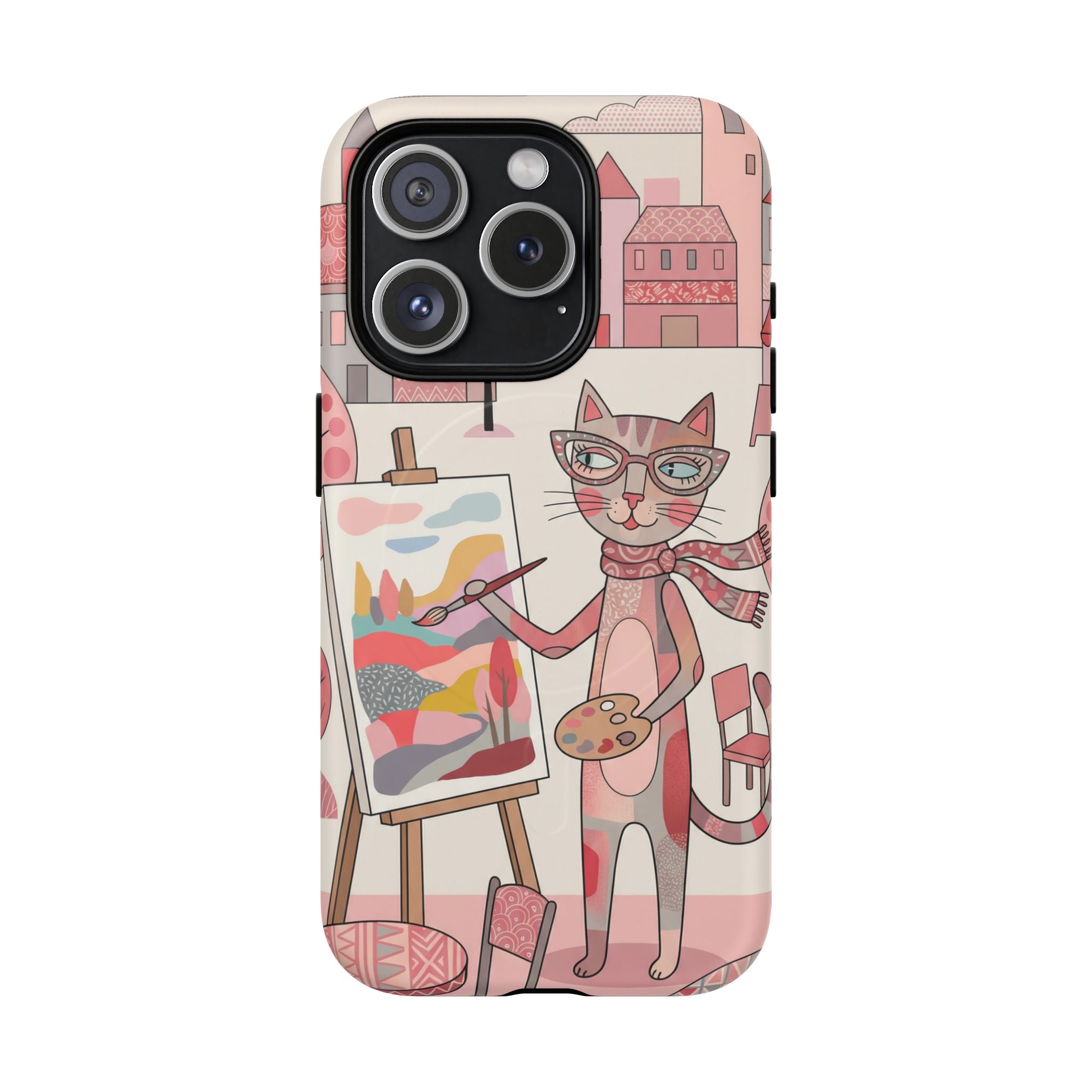 Artistic Cat MagSafe iPhone Case | Painter Kitty Illustration Tough Case