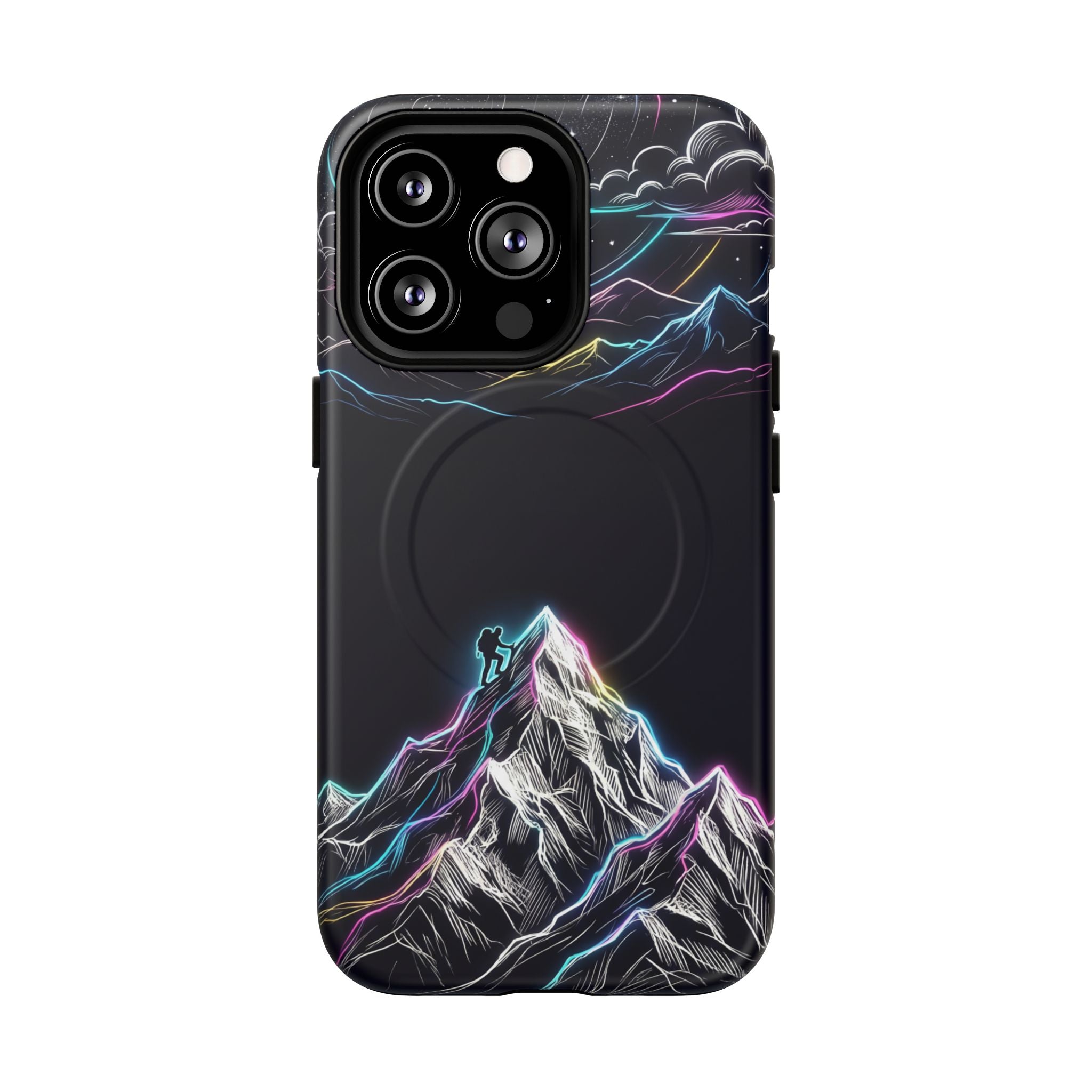 Mount Everest Neon MagSafe iPhone Case | Dark Cosmic Climber Protective Cover