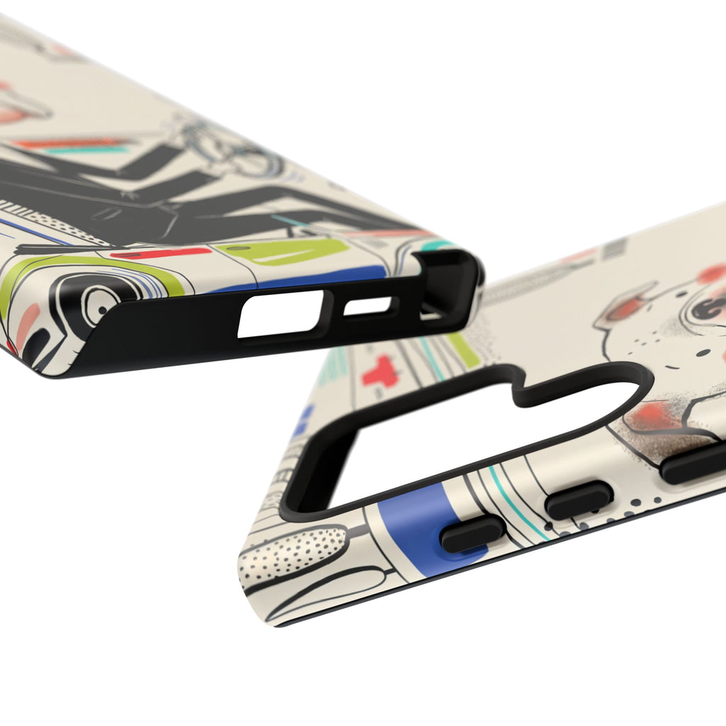 Bulldog Driver Samsung Galaxy Phone Case | Cute Retro Dog Illustration