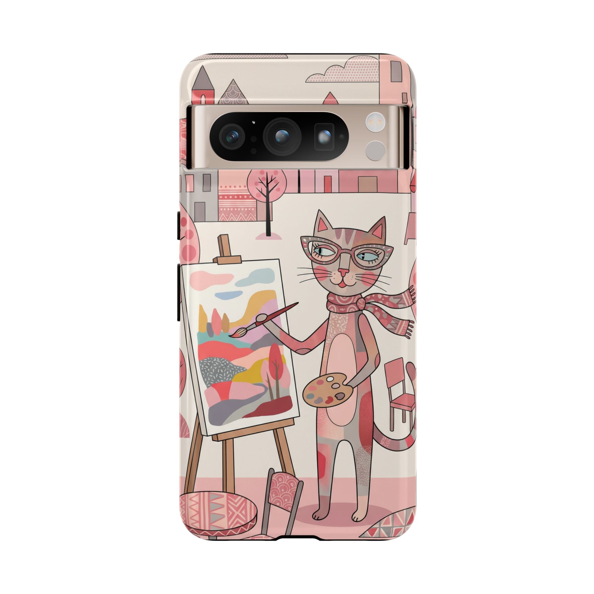 Artistic Cat Google Pixel Phone Case | Painter Kitty Illustration Tough Case